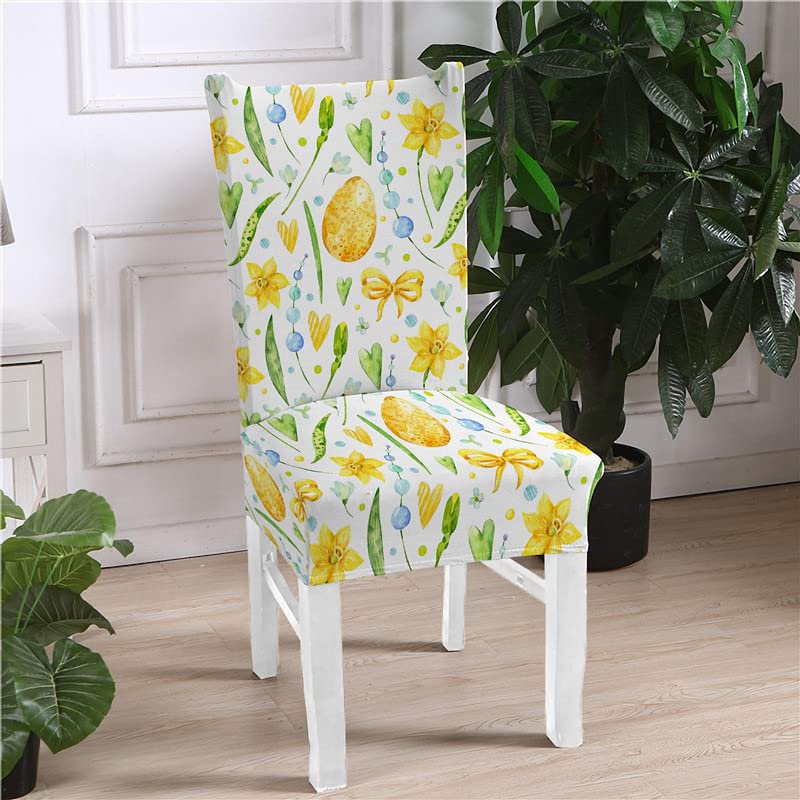 Easter Egg Elastic Chair Covers - 6pcs Universal Dining Chair Slipcovers for Hotel, Office & Home - Dustproof, Stretchable, Washable - Perfect for Spring Decor, Party & Daily Use