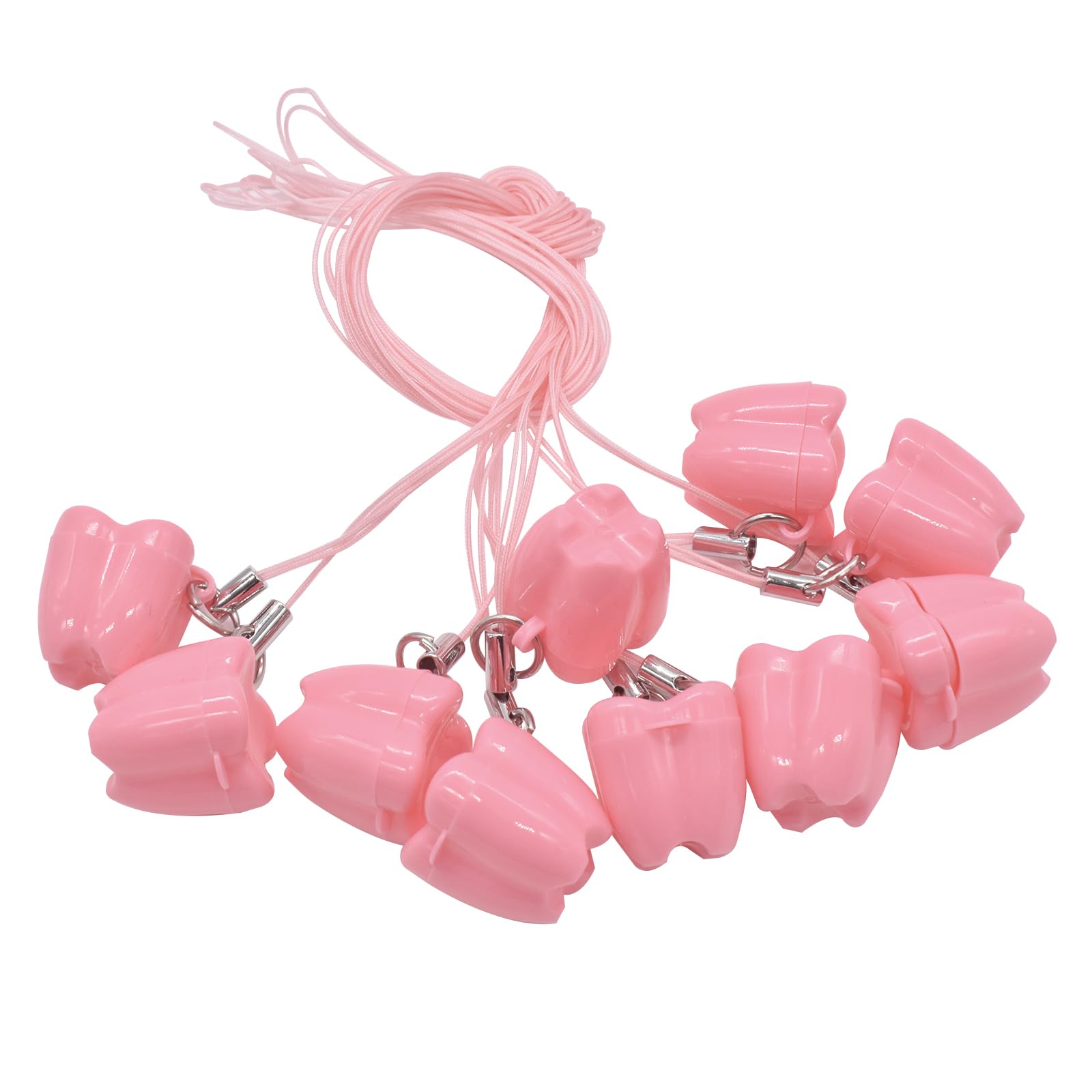 Angzhili 10pcs Pink Plastic Tooth Saver Necklaces - Baby Tooth Storage Boxes for Lost Teeth, Kids School Tooth Keeper | Perfect for Tooth Fairy Gifts, First Lost Tooth Celebration & School Dental Health Events