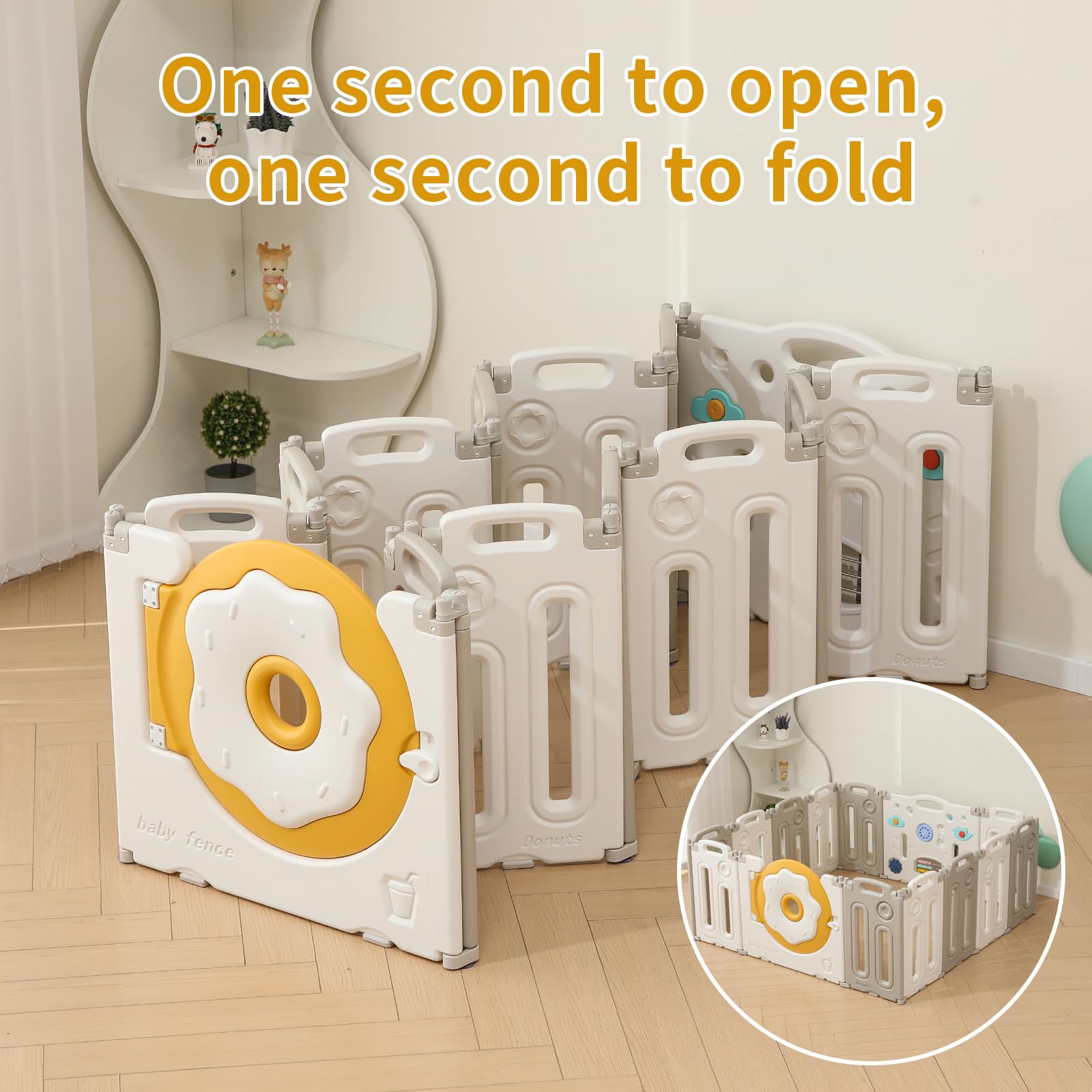 Foldable Baby Playpen with Game Panel & Safety Gate - Adjustable 14-Panel Play Yard for Babies & Toddlers - Portable Indoor Playpen for Home, Nursery & Daycare Use