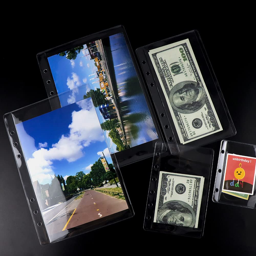 **A5 Binder Pockets - 12pcs Clear PVC Binder Pouches, 6-Hole Side Open Cash Envelopes - Waterproof Document Filing Bags for A5 Binder Protectors, Photos & Cash Organization - Perfect for Office, School, Budgeting & Travel**