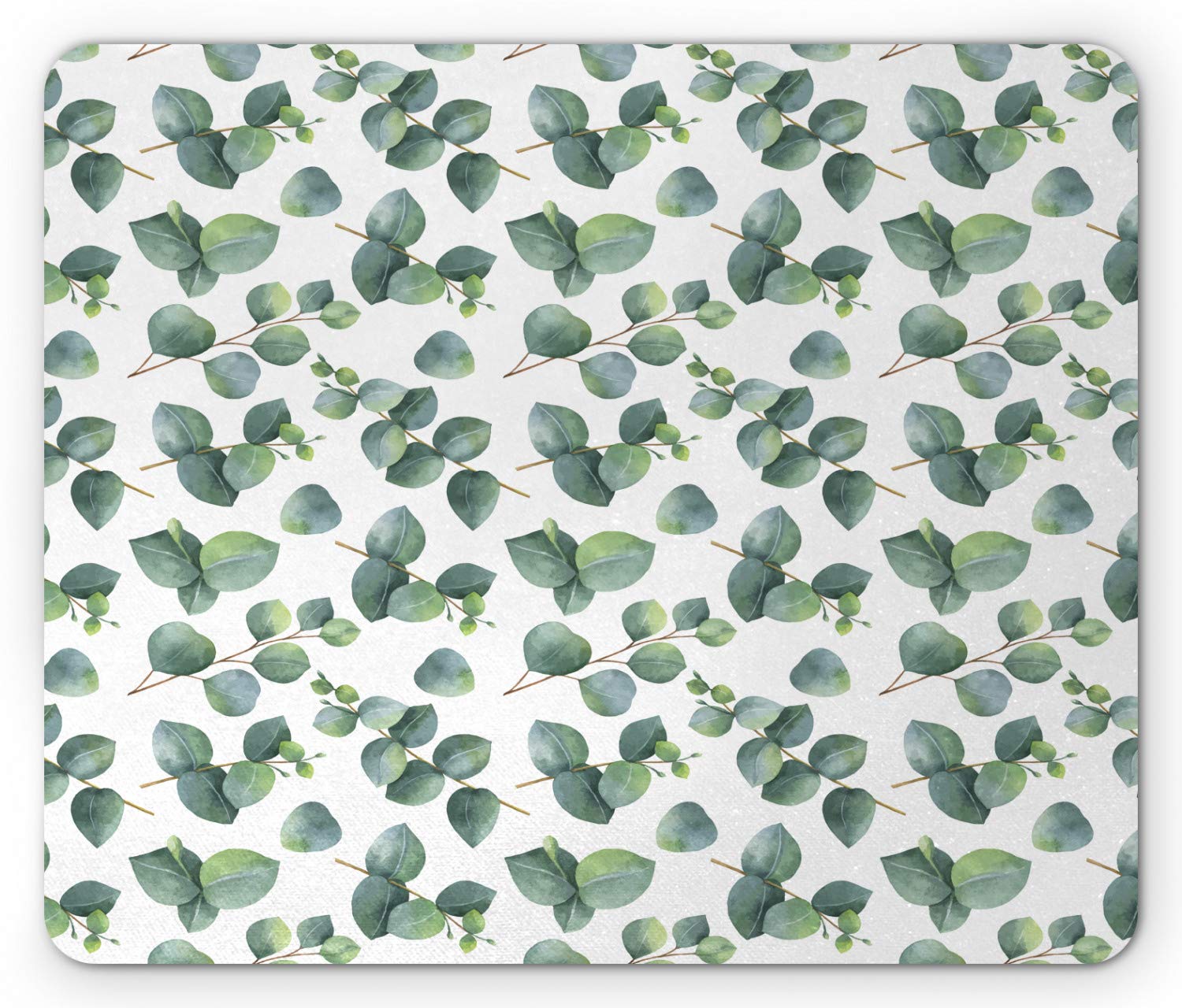 Ambesonne Watercolor Eucalyptus Leaf Mouse Pad - Non-Slip Rubber Base, Standard Size Rectangle Mousepad in Green Pale Brown White - Perfect for Office, Gaming & Home Computer Workstations