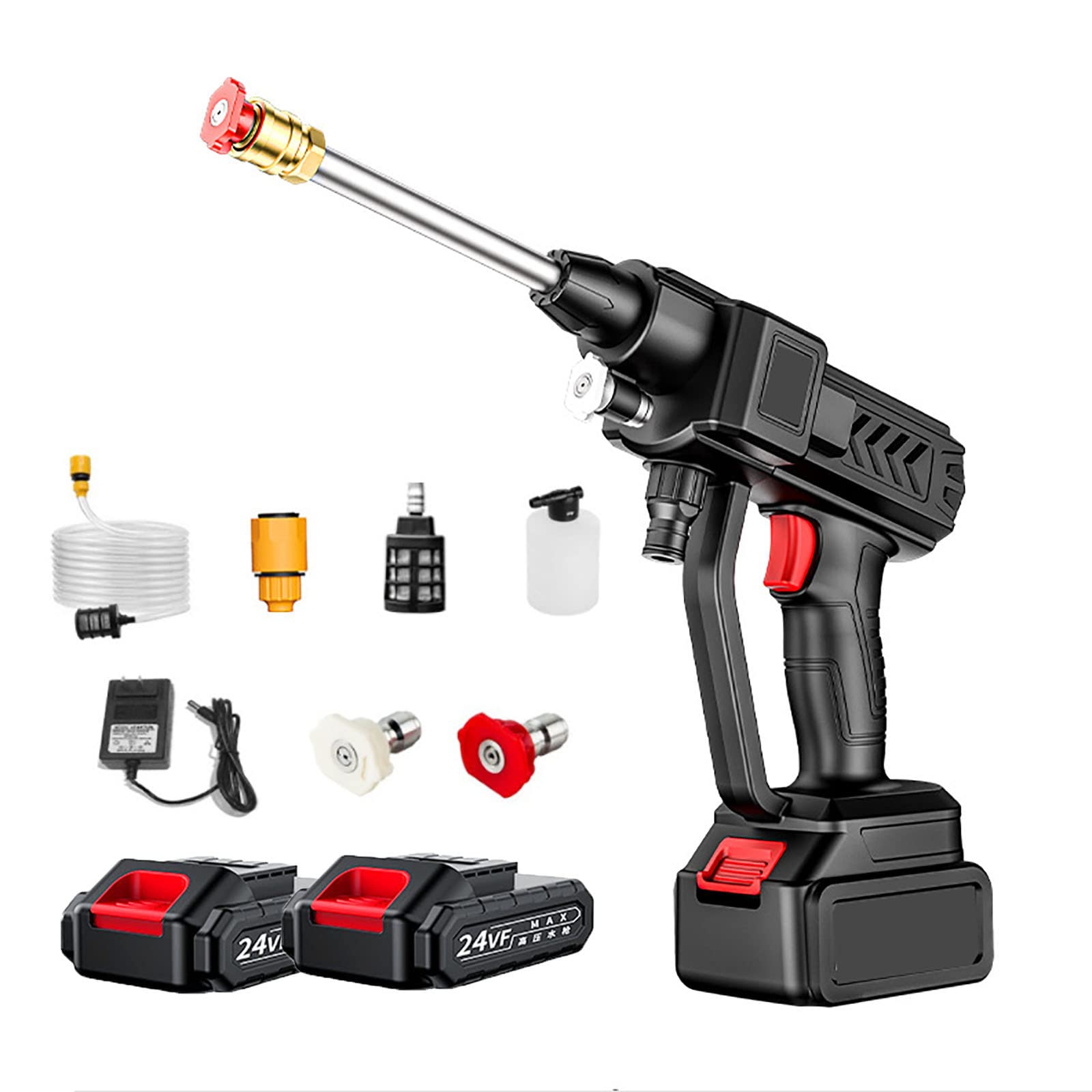 520 PSI Electric Power Washer with 2 Nozzles - 24V Built-in Battery Car Washer for Cars, Fences, Gardens - Portable Pressure Cleaner for Home & Outdoor Cleaning (Black)