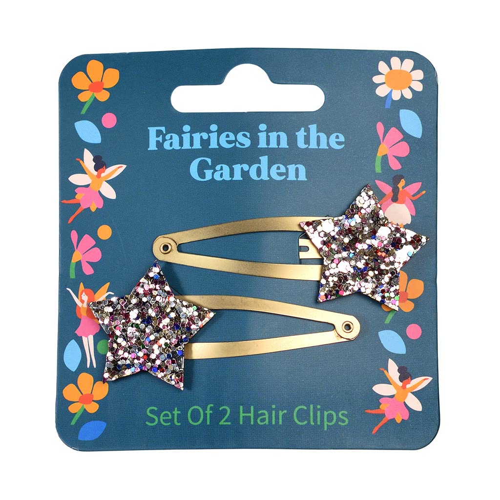 Fairies in the Garden Glitter Star Hair Clips (Set of 2) - Sparkling Hair Accessories for Girls, Kids Birthday Party Favors, Princess Costume & Fantasy Dress Up