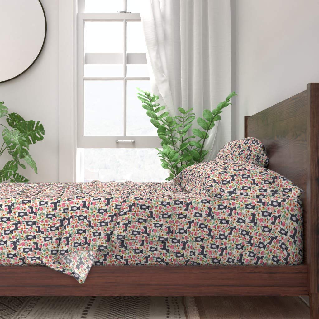 Pitbull Terrier Floral Print 100% Cotton Twin 3-Piece Sheet Set | Cute Dog Rescue Themed Bedding | Soft & Breathable for Comfortable Sleep | Perfect for Dog Lovers' Bedrooms, Guest Rooms & Pet-Friendly Homes
