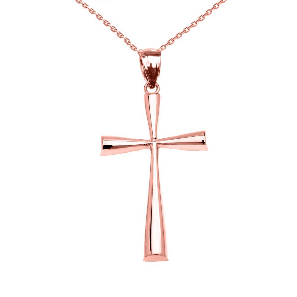 10K Rose Gold Dainty Cross Pendant Necklace for Women - Elegant Minimalist Religious Jewelry Gift for Baptism, Confirmation & Everyday Wear