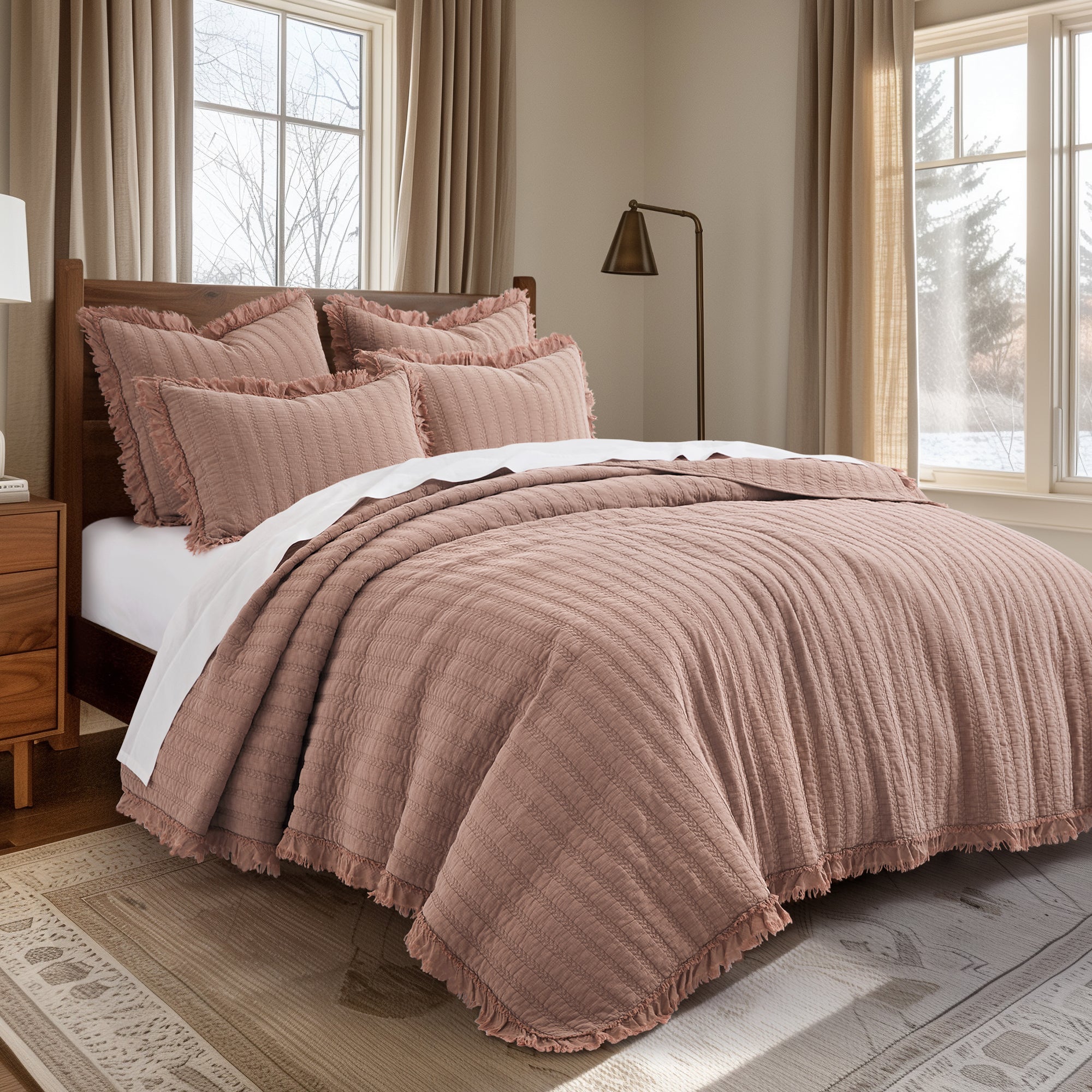 Wilhemina Dusty Rose Dorm Quilt Set - Twin Size Bedding for College Students, Soft Microfiber Comforter with Matching Pillowcases, Perfect for Dorm Rooms & Teen Bedrooms