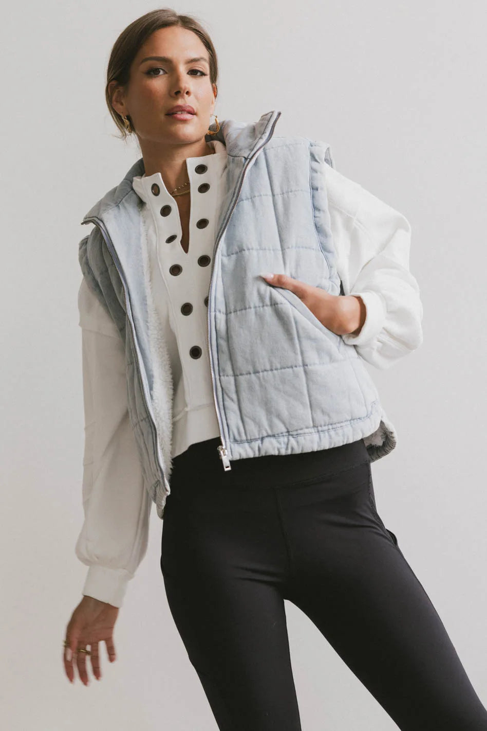 Audren Quilted Denim Vest for Women - Stylish Distressed Denim Jacket with Button Front & Pockets | Perfect for Layering, Casual Outfits, and Fall Fashion