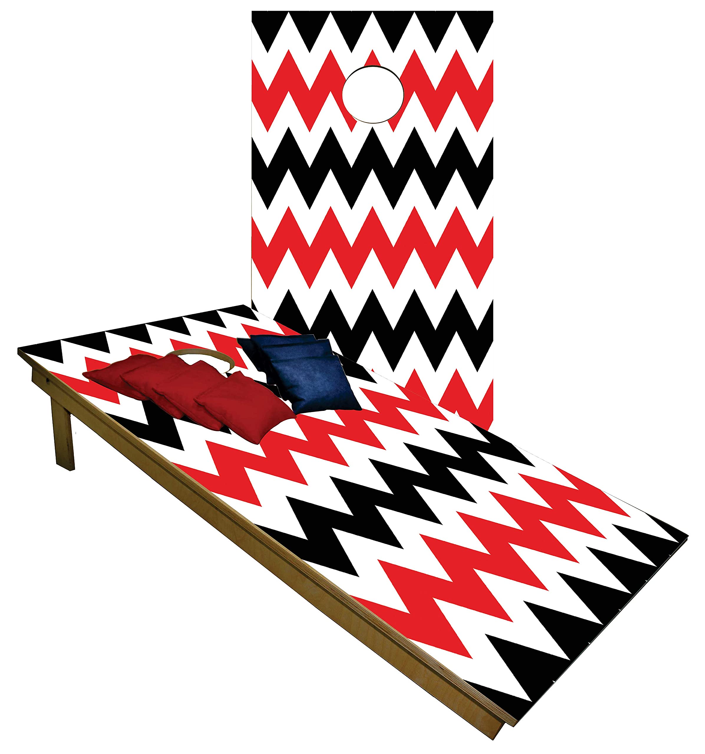 Premium Cornhole Game Set - Red, White & Black Chevron Tailgate Cornhole Boards with 8 Regulation Bags | Outdoor Lawn Games for Backyard, BBQ Parties & Tailgating