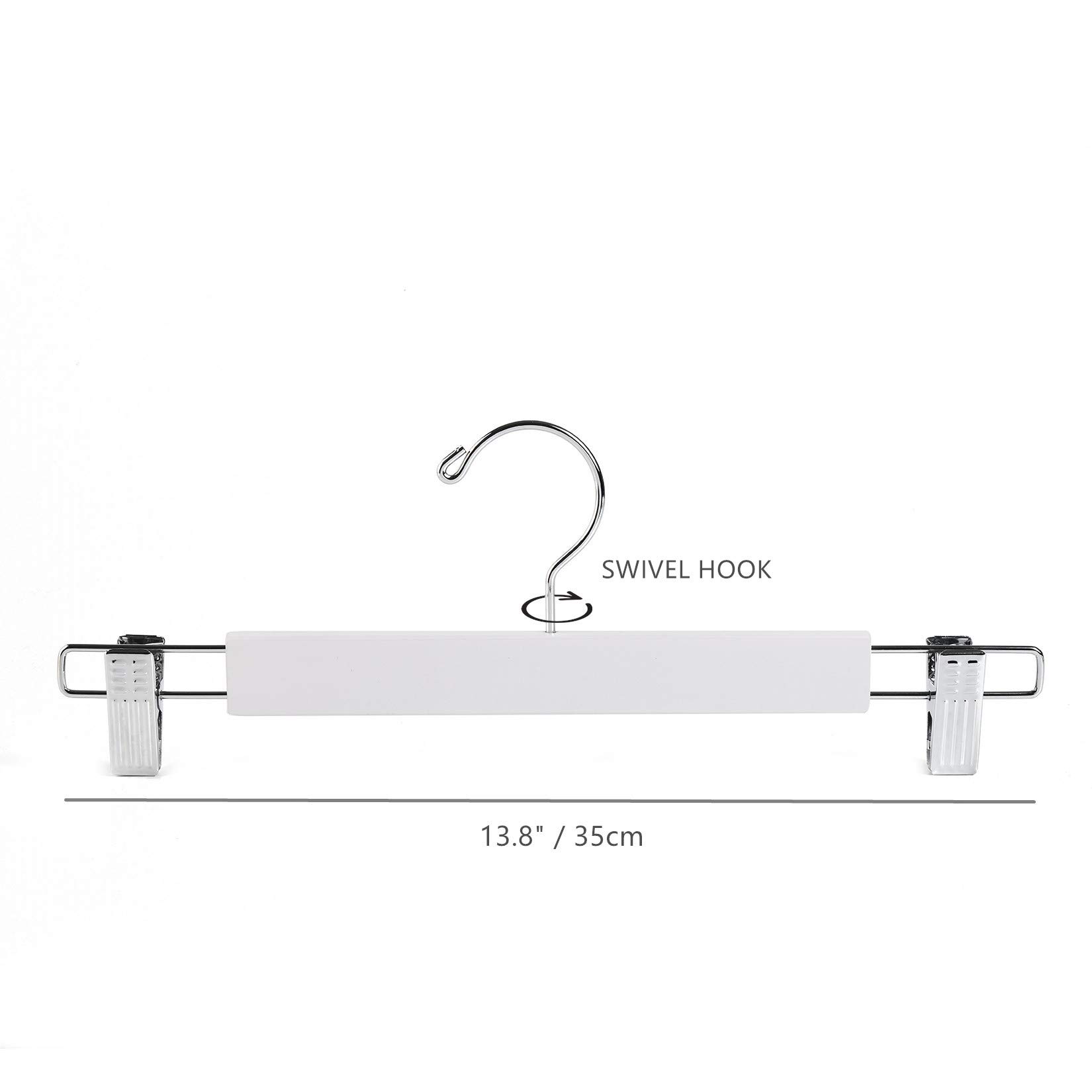 White Wooden Pants Hangers with Adjustable Clips - 20 Pack for Skirts, Jeans & Trousers - Space Saving Closet Organizer for Home & Retail Display