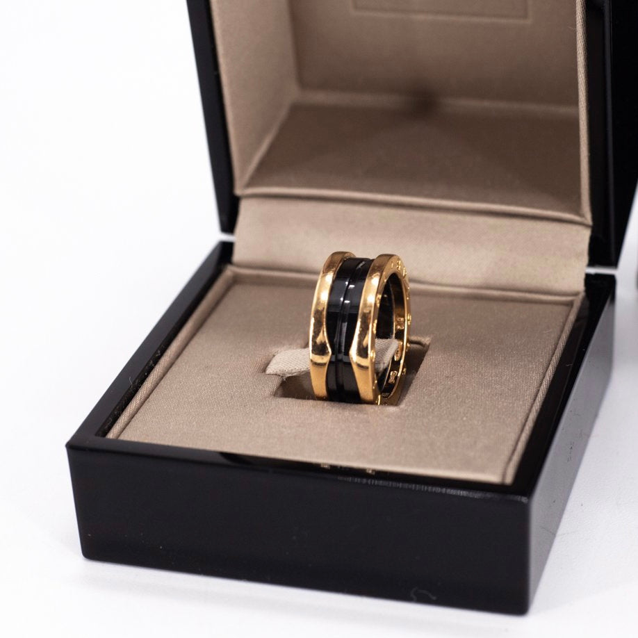 Bvlgari B.zero1 18K Gold & Black Ceramic Spiral Ring for Women - Luxury Jewelry Gift for Anniversary, Valentine's Day & Special Occasions