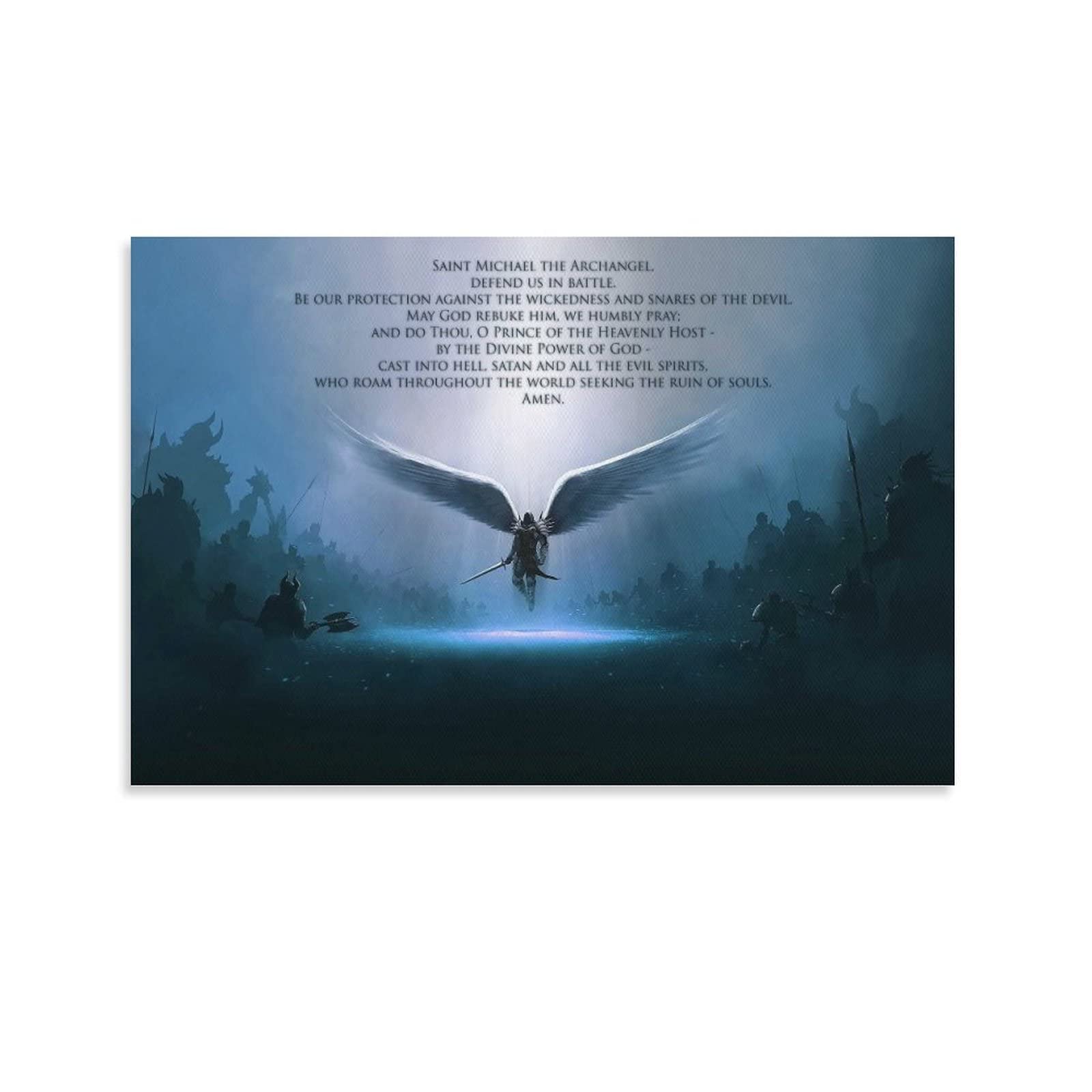 Fbroceh Saint Michael The Archangel Defend Us in Battle Inspirational Quote Canvas Wall Art - 12x18 inches (30x45cm) Religious Home Decor for Living Room, Bedroom & Office - Perfect for Spiritual Inspiration and Prayer Space