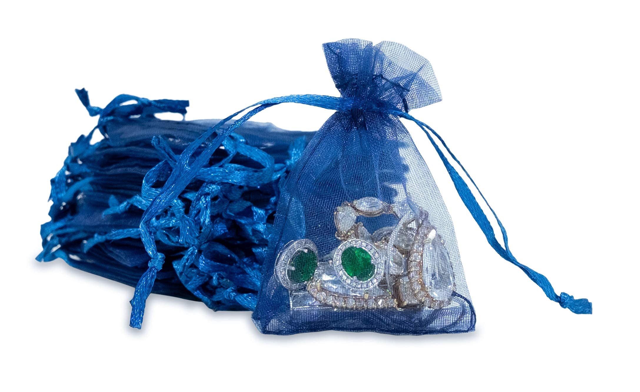 100-Pack Navy Blue Sheer Organza Drawstring Gift Bags 2x2.75