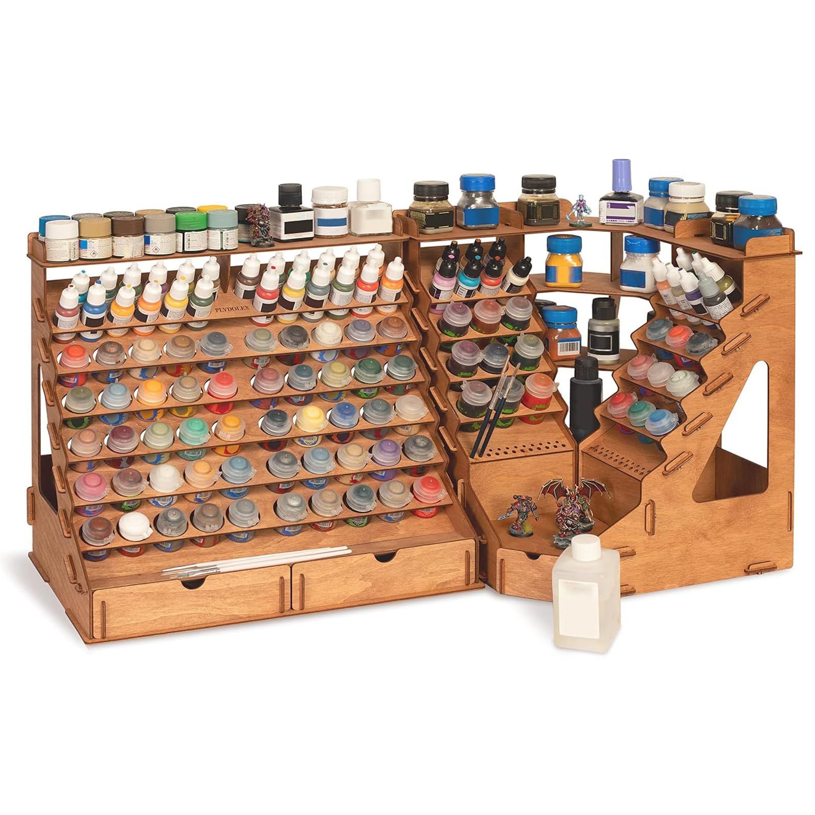 Modular Paint Organizer Set - Holds 74 Paint Bottles & 14 Brushes with Bonus Corner Rack for 32 Bottles & 46 Brushes | Perfect for Miniature Painting, Warhammer, D&D & Model Kits Organization - Space Saving Art Supply Storage for Hobbyists & Artists