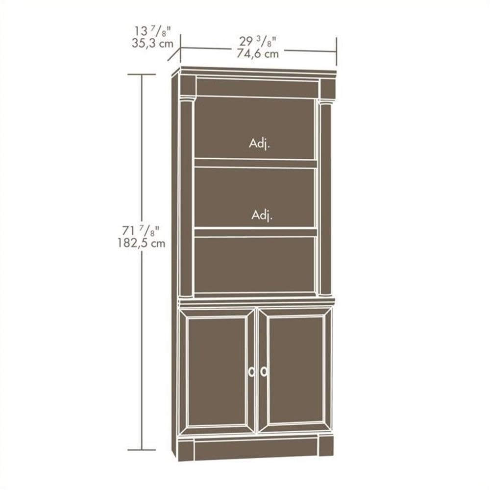 Pemberly Row Library Bookcase with Doors in Select Cherry - Solid Wood Bookshelf for Home Office, Living Room & Study - Stylish Storage for Books, Decor & Essentials