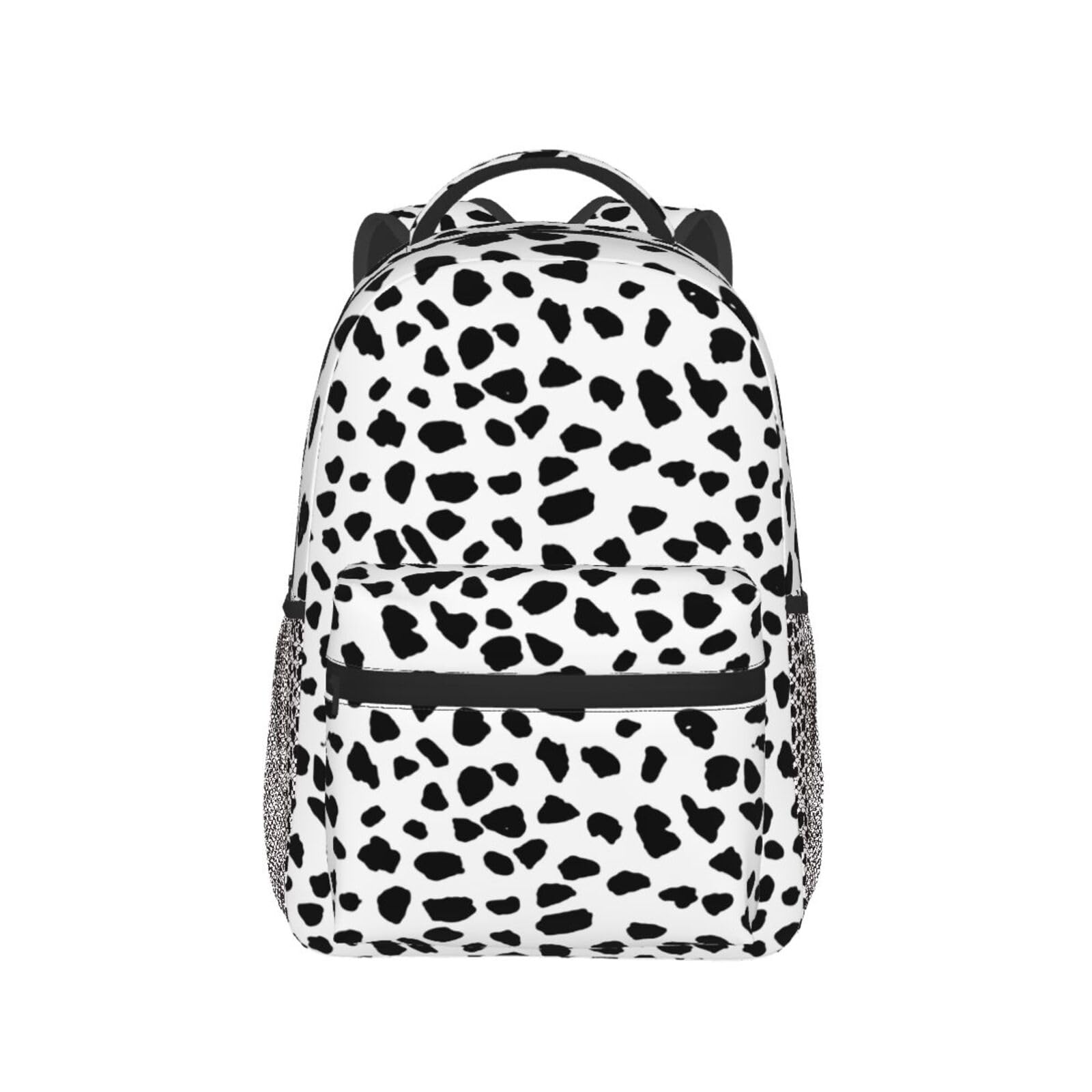 Nerxy Cow Print Backpack for School & Travel - White Black Dalmatian Spots Laptop Backpack Fits 14 Inch Notebook, Durable Book Bag for Students & Professionals - Perfect for College, Work Commute & Weekend Getaways