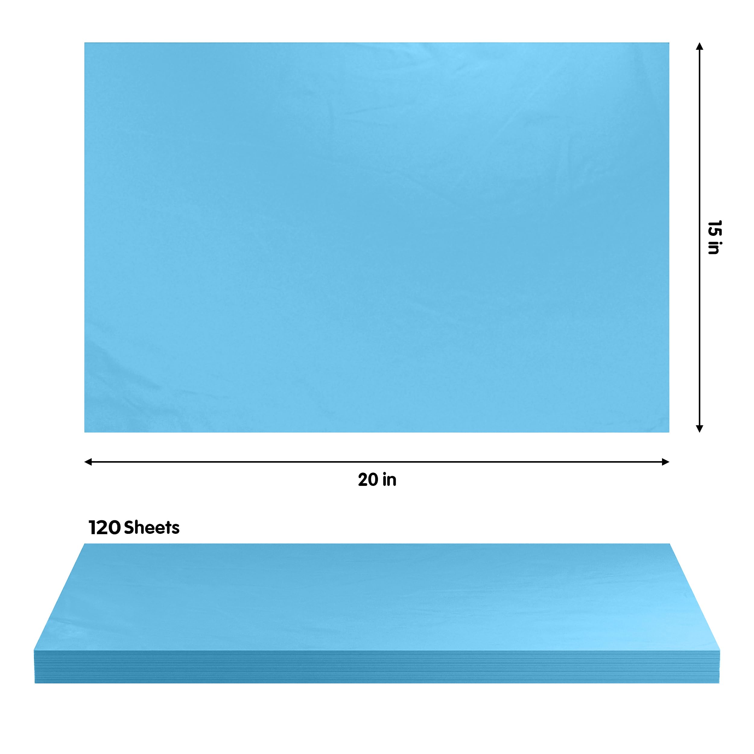 Premium Light Blue Tissue Paper - 120 Sheets, 15