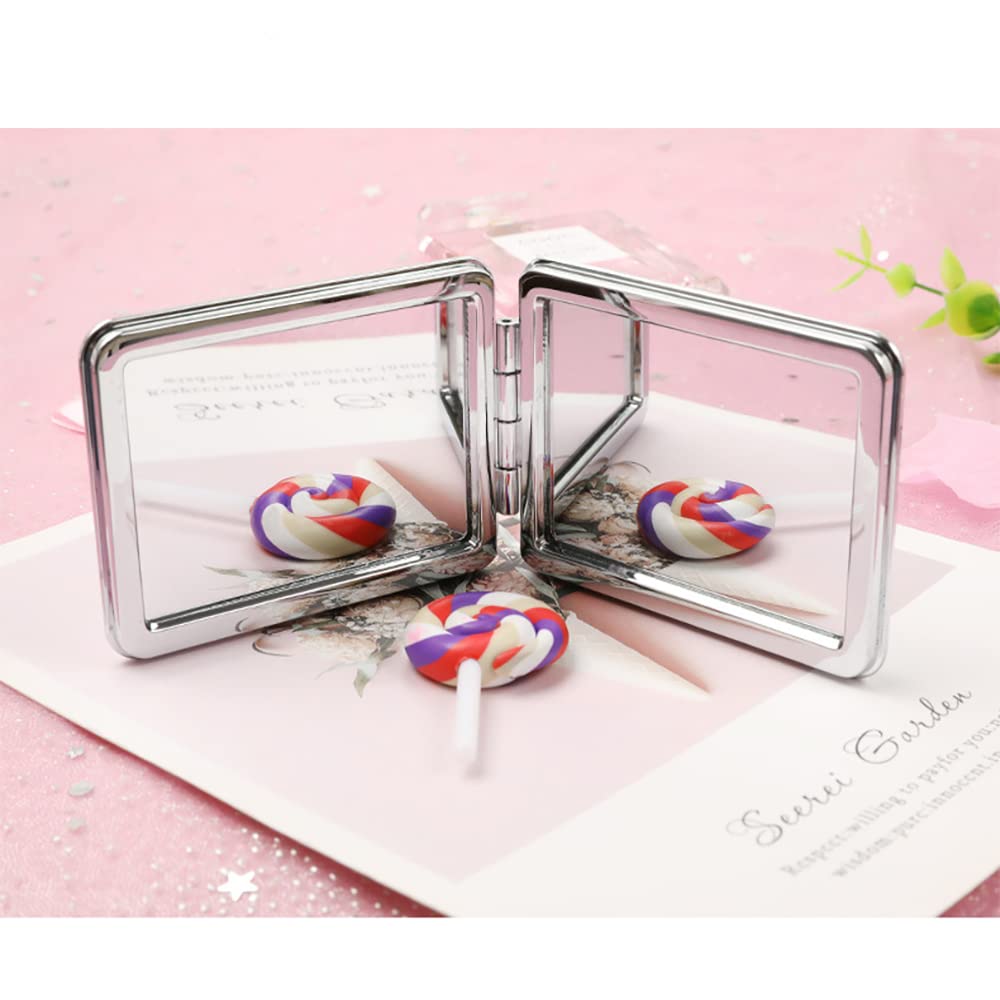 HSYHERE Compact Double-Sided Travel Mirror - Foldable Square Silver Makeup Mirror for Women | Portable Hand Mirror for Home, Office & Travel | Perfect for Cosmetics, Purse & On-the-Go Touch Ups