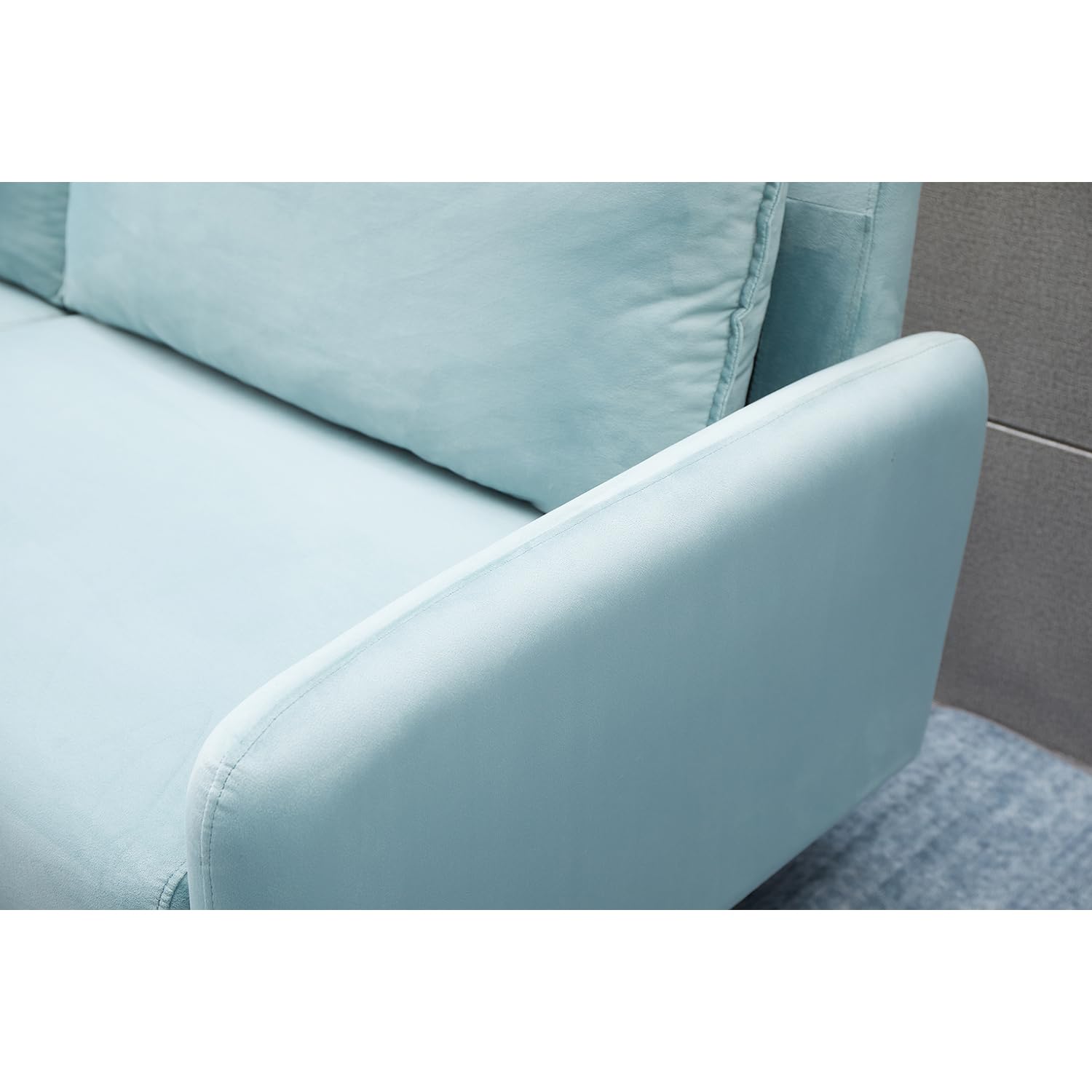 Luxury Aurora Velvet Loveseat Sofa for Living Room - Light Grayish Cyan | Modern Small Couch for Apartments, Dorms & Cozy Spaces