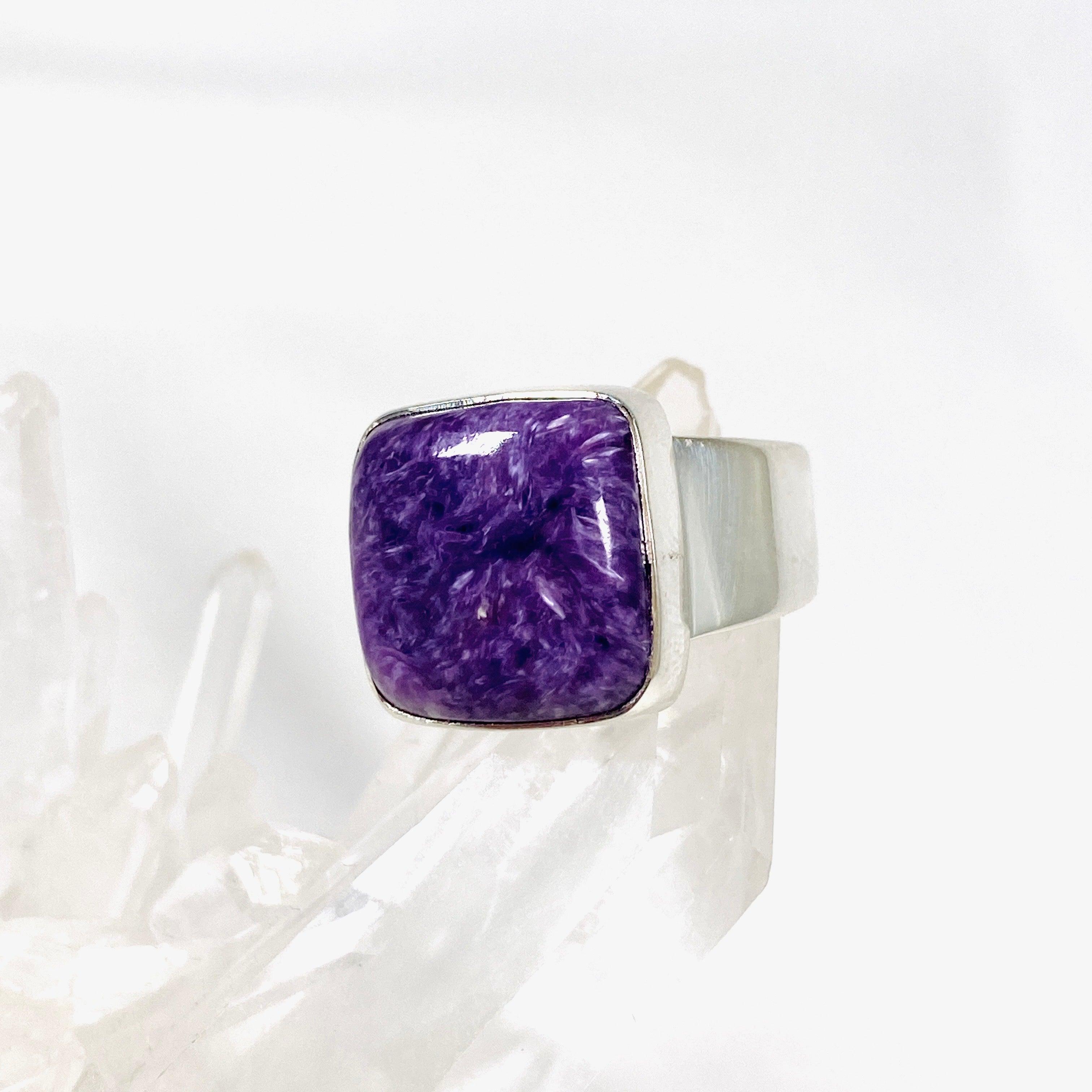 Charoite Square Ring Size 7 KRGJ3054 | Genuine Purple Gemstone Jewelry for Women | Perfect for Weddings, Parties & Special Occasions