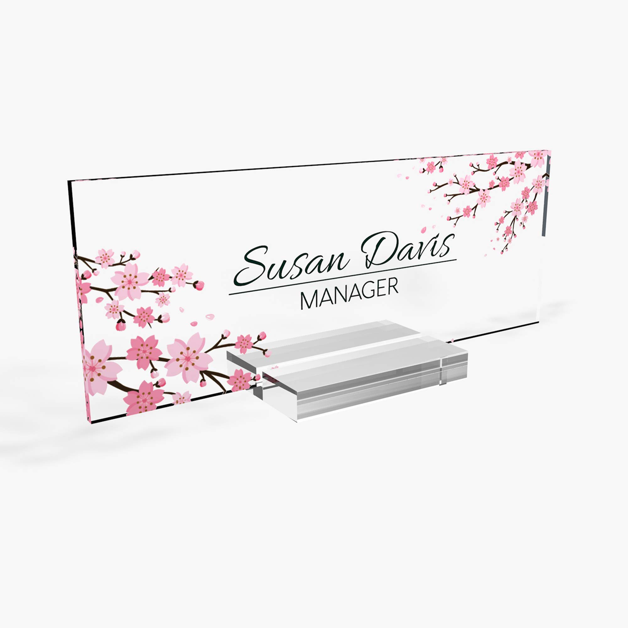 Personalized Desk Name Plate - Modern Office & Home Decor for Women, Teachers - Cherry Blossom Design (8
