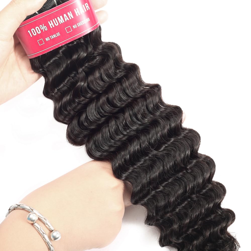 20 22 24 Inch Raw Loose Deep Wave Human Hair Bundles - 12A Grade Wet and Wavy Hair Extensions in Natural Color for Stunning Hairstyles | Perfect for Daily Wear, Special Occasions & Salon Styling