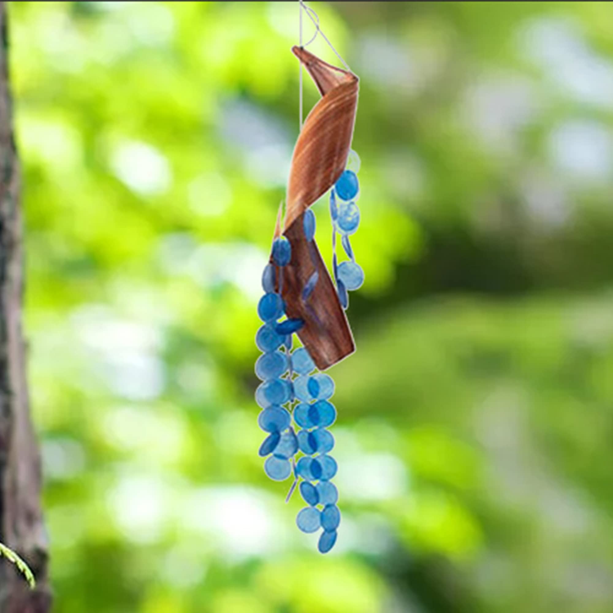 Blue Capiz Shell & Leaf Wind Chime - Elegant Feng Shui Home Decor for Garden, Patio & Indoor Spaces | Creates Soothing Sounds & Peaceful Atmosphere for Relaxation & Meditation