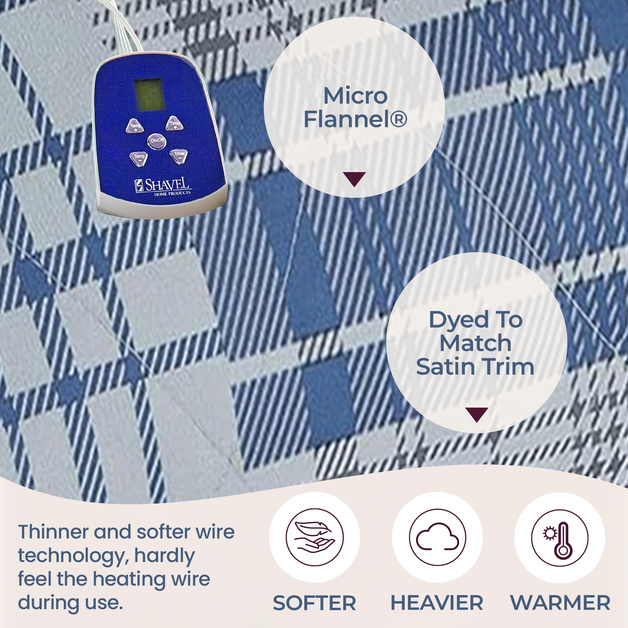 Premium Micro Flannel Heated Blanket Full Size - 10 Heat Settings, Programmable Electric Warming Blanket with Fast Heating Technology | Ultra Soft Thermal Throw for Bed, Couch & Office Use - Ultramarine Plaid Design