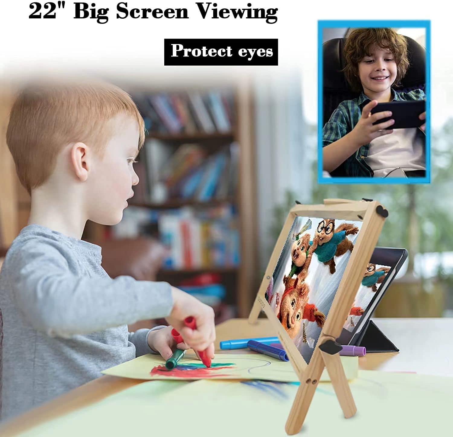 2022 Newest 22 Inch Laptop Screen Magnifying Glass - Foldable Computer & Phone Holder Stand with Adjustable Angle Design, White - Ideal for Office, Home, and Travel Use