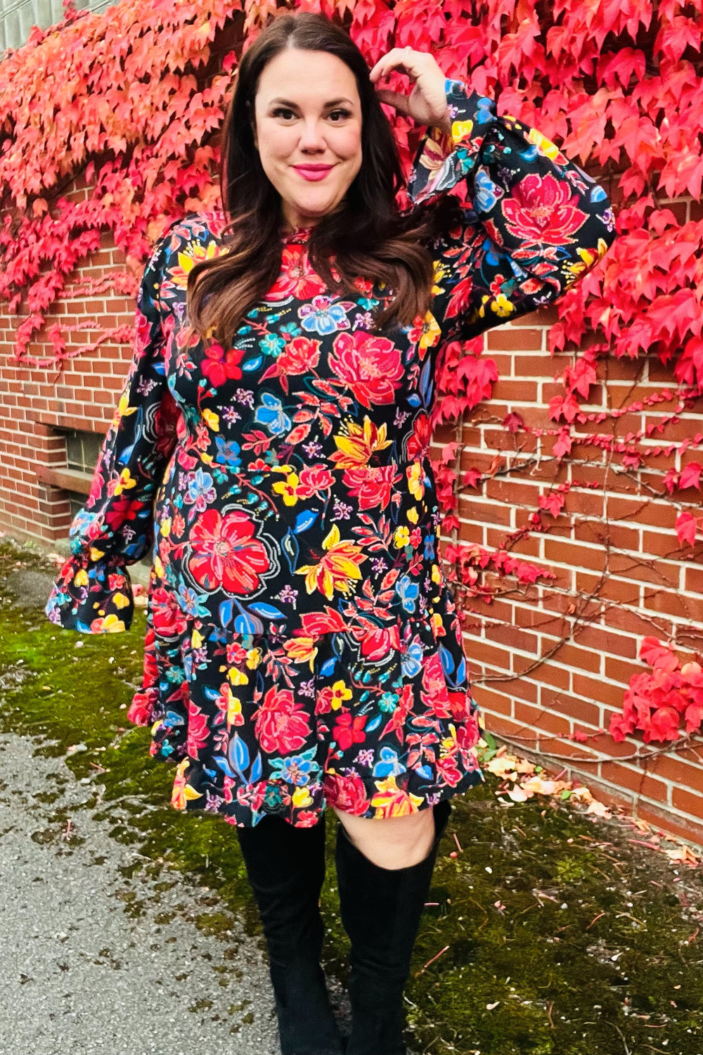 Elegant Black Floral Sequin Print Ruffle Sleeve Mock Neck Dress for Women - Perfect for Cocktail Parties, Date Nights & Special Occasions