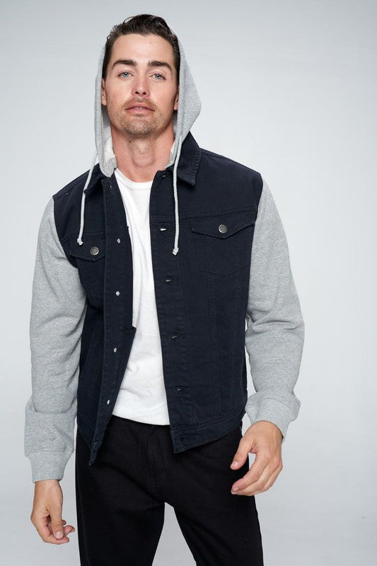 Men's Fleece-Lined Denim Jacket with Hood - Warm & Stylish Winter Outerwear for Casual Wear & Outdoor Activities