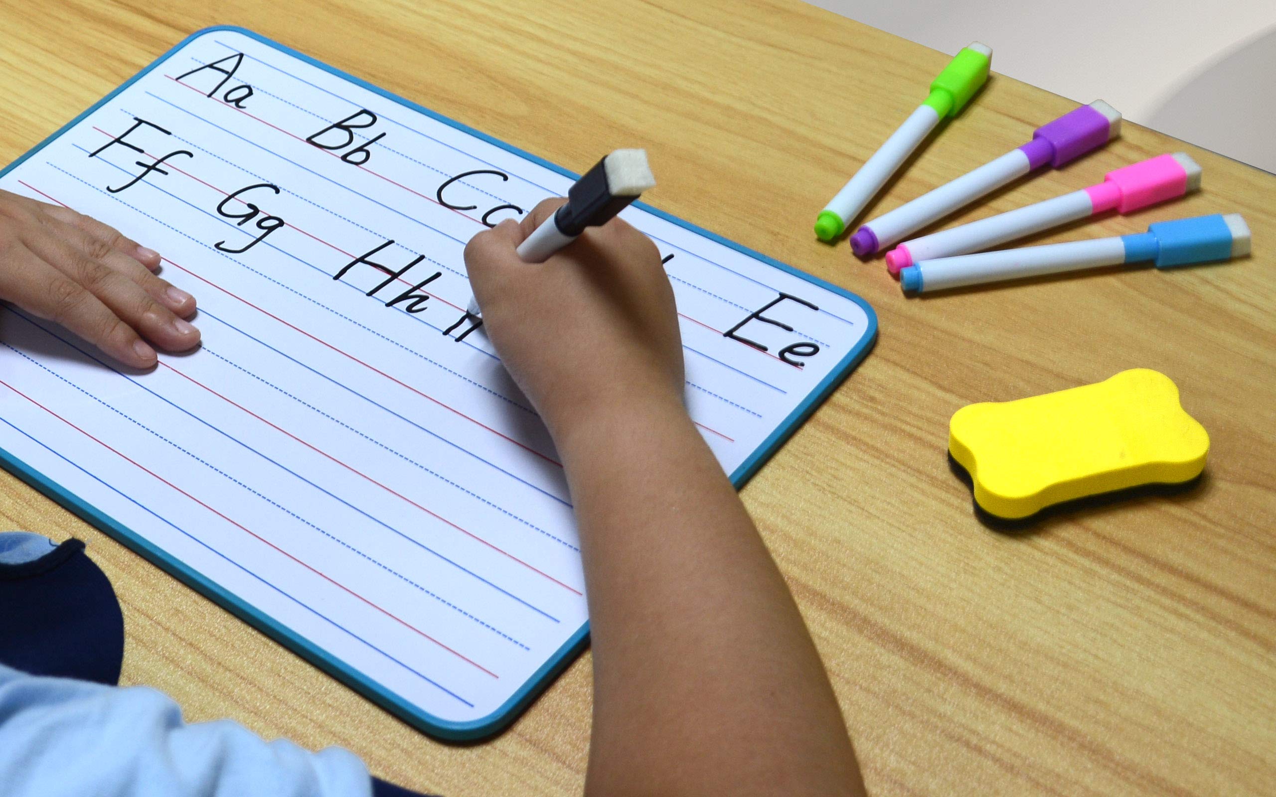 Double Sided Dry Erase Board for Kids - Home & School Whiteboard with Lines for Writing Practice