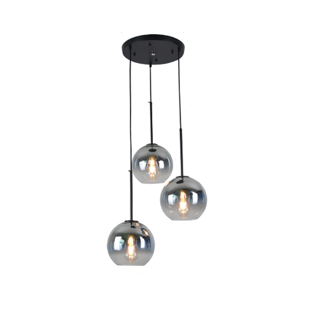 Bepuzz 3-Light Silver Glass Globe Pendant Light Fixture - Mid Century Modern Ceiling Hanging Lamp with Glass Shade for Bedroom, Living Room, Hallway & Foyer - Perfect for Dining Areas and Home Decor Lighting