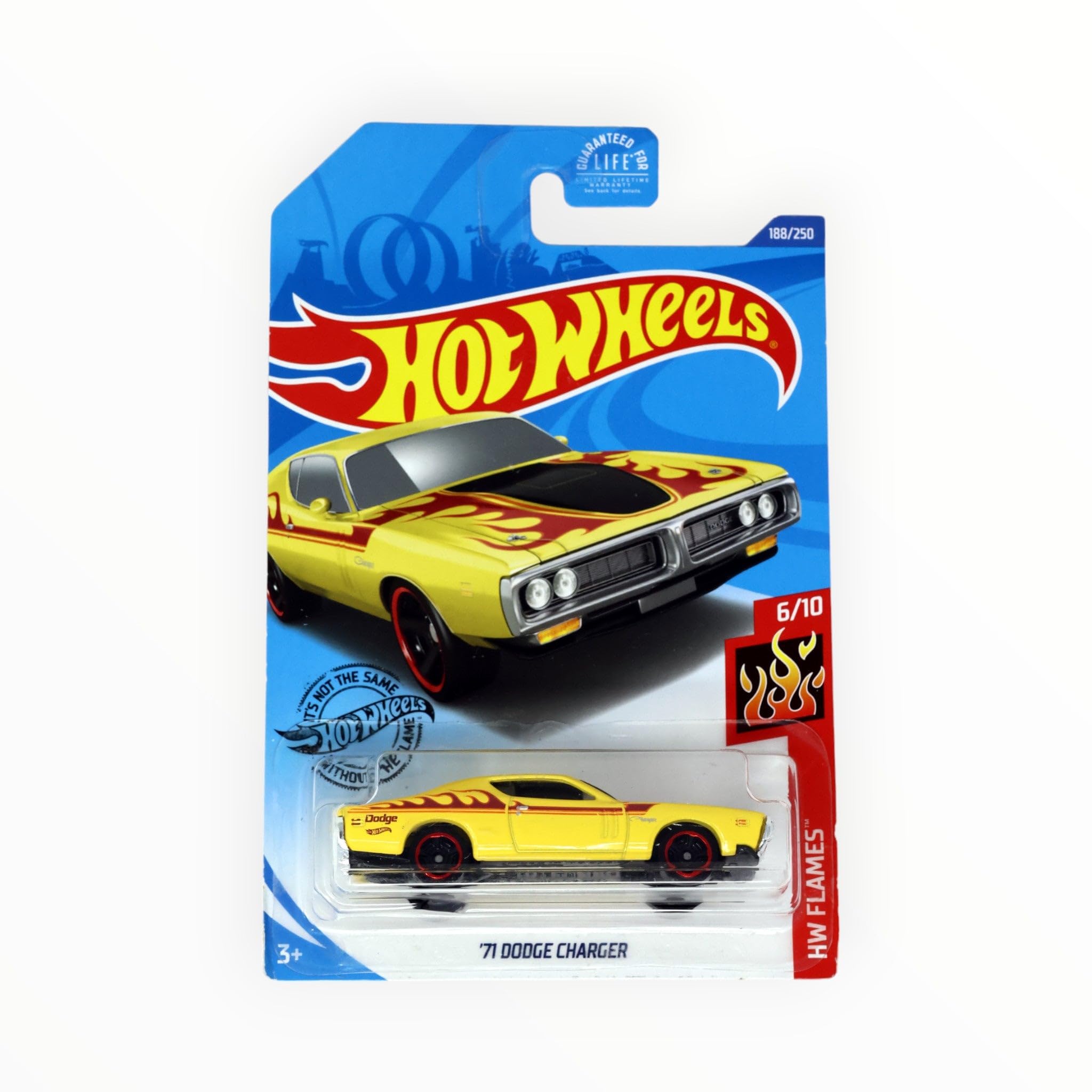 Hot Wheels 2020 HW Flames '71 Dodge Charger Diecast Car - Limited Edition Yellow 188/250 - Collectible Toy for Kids & Adults, Perfect for Display & Racing Games