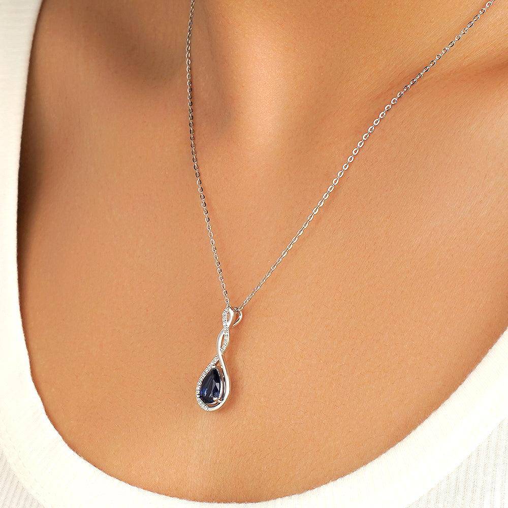 1.61 CT Twisted Infinity Floating Blue Sapphire Drop Pendant Necklace | Elegant Jewelry Gift for Women | Perfect for Weddings, Anniversaries & Special Occasions