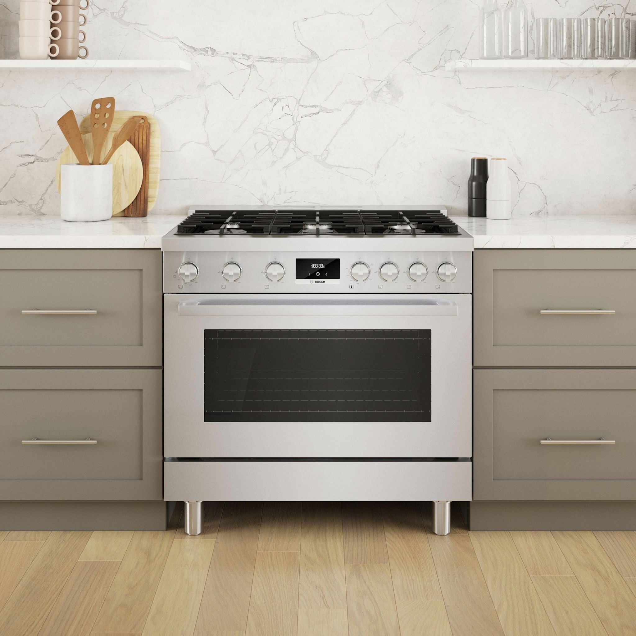 Bosch HGS8655UC 30 Inch Stainless Steel Gas Range - 5 Burner, Convection Oven, Precise Simmer Burner - Perfect for Home Kitchens & Professional Chefs