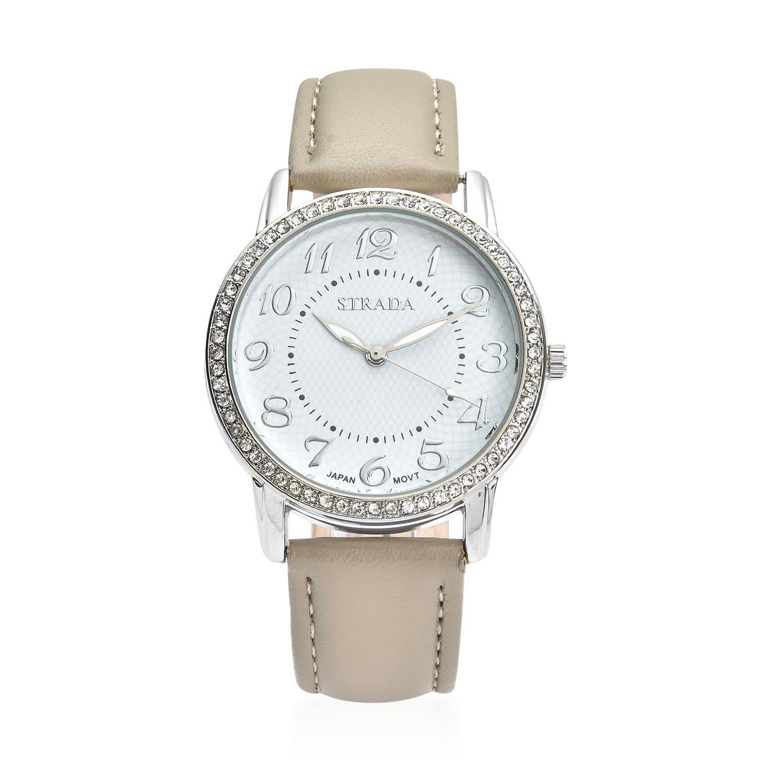 Strada Crystal Watch - Japanese Movement, Faux Leather Strap for Men & Women | Office & Formal Wear
