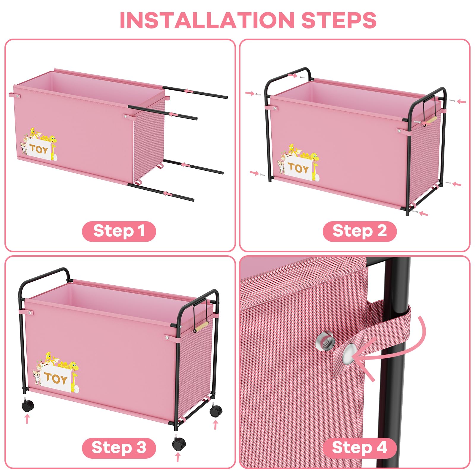 180L Extra Large Toy Storage Box with 360° Wheels - Durable Oxford Cloth & Metal Toy Chest for Kids, Stuffed Animals, Clothes Organizer - Perfect for Bedroom, Living Room, Nursery (Pink) - Ideal for Home Organization & Kids Playroom Storage