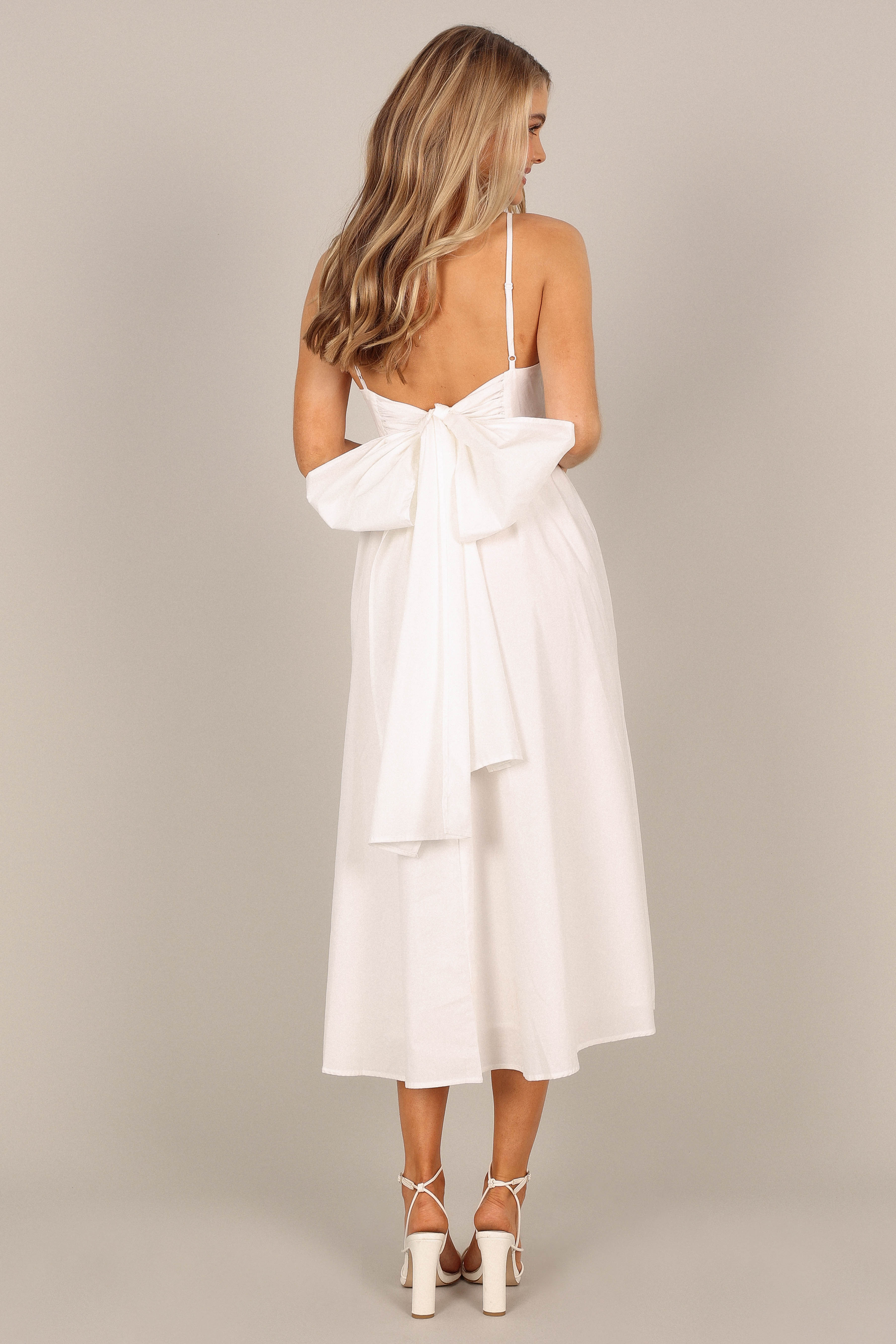 Alice Bow Back Midi Dress - Elegant White Floral Summer Dress for Women, Perfect for Weddings, Parties & Date Nights