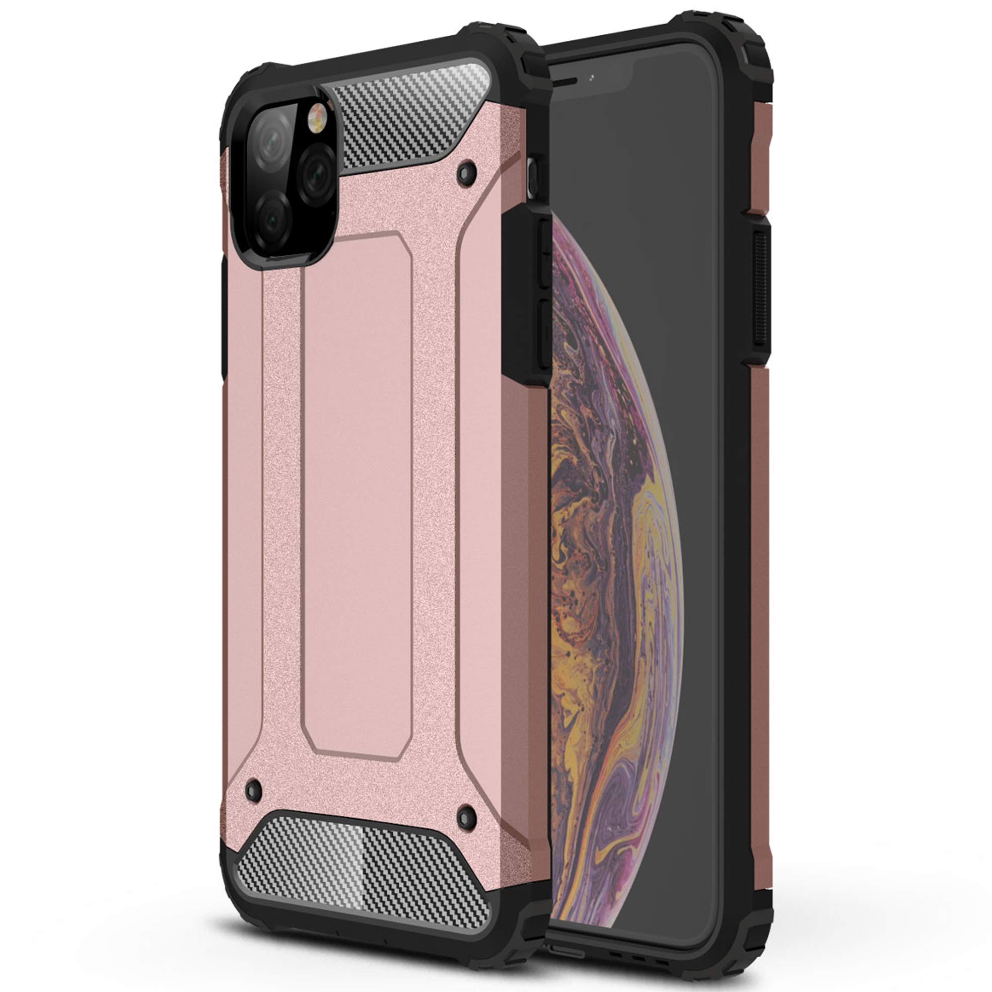 Premium Armor Back Case for iPhone 11 Pro Max with Screen Protector - 2-in-1 Hybrid Hard PC + Soft TPU Dual Layer Heavy Duty Protection Cover (Rose Gold) | Perfect for Outdoor Activities, Travel & Daily Use