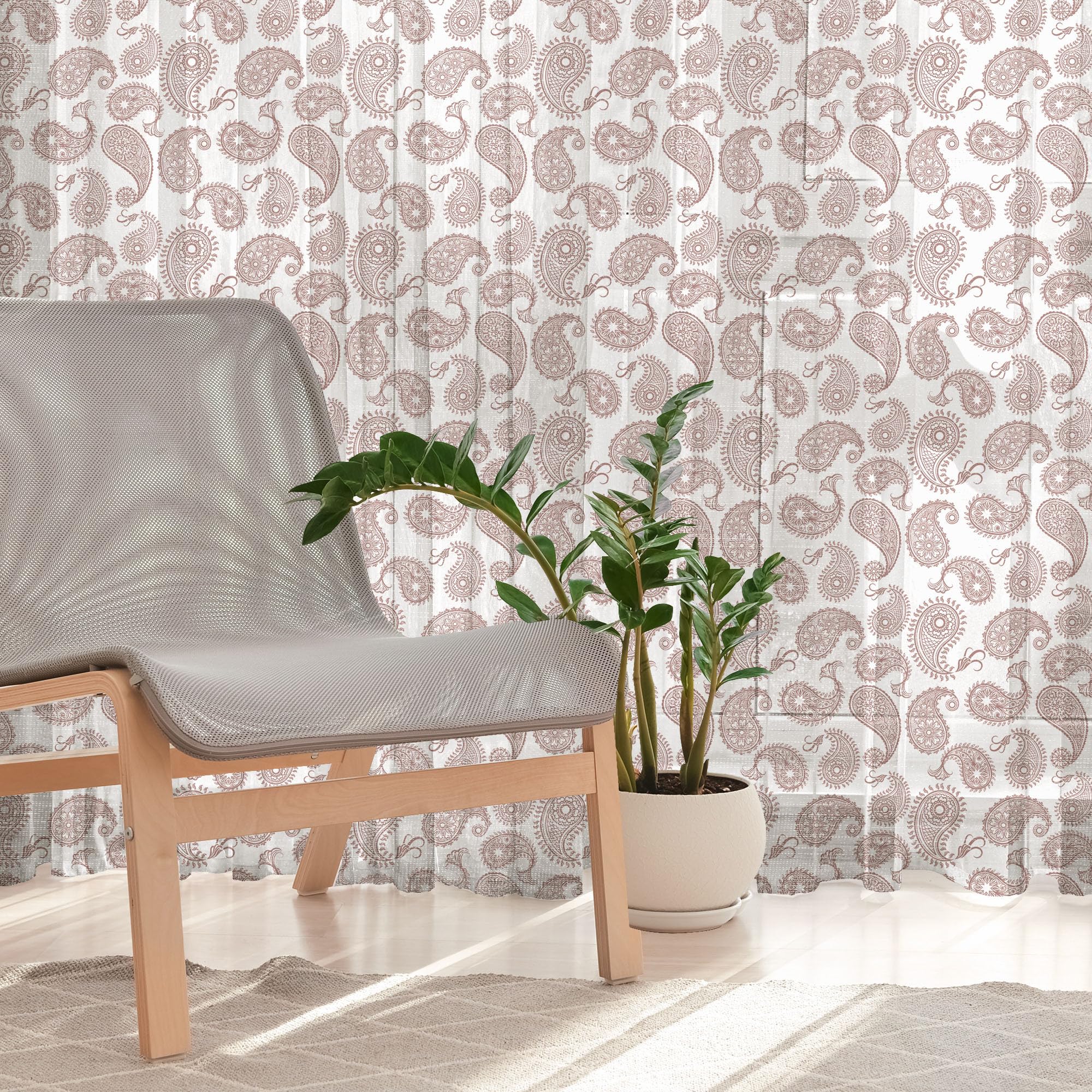 Ambesonne Ethnic Tulle Curtains - Paisley Leaves Boho Print Sheer Drapes with Rod Pocket, 108
