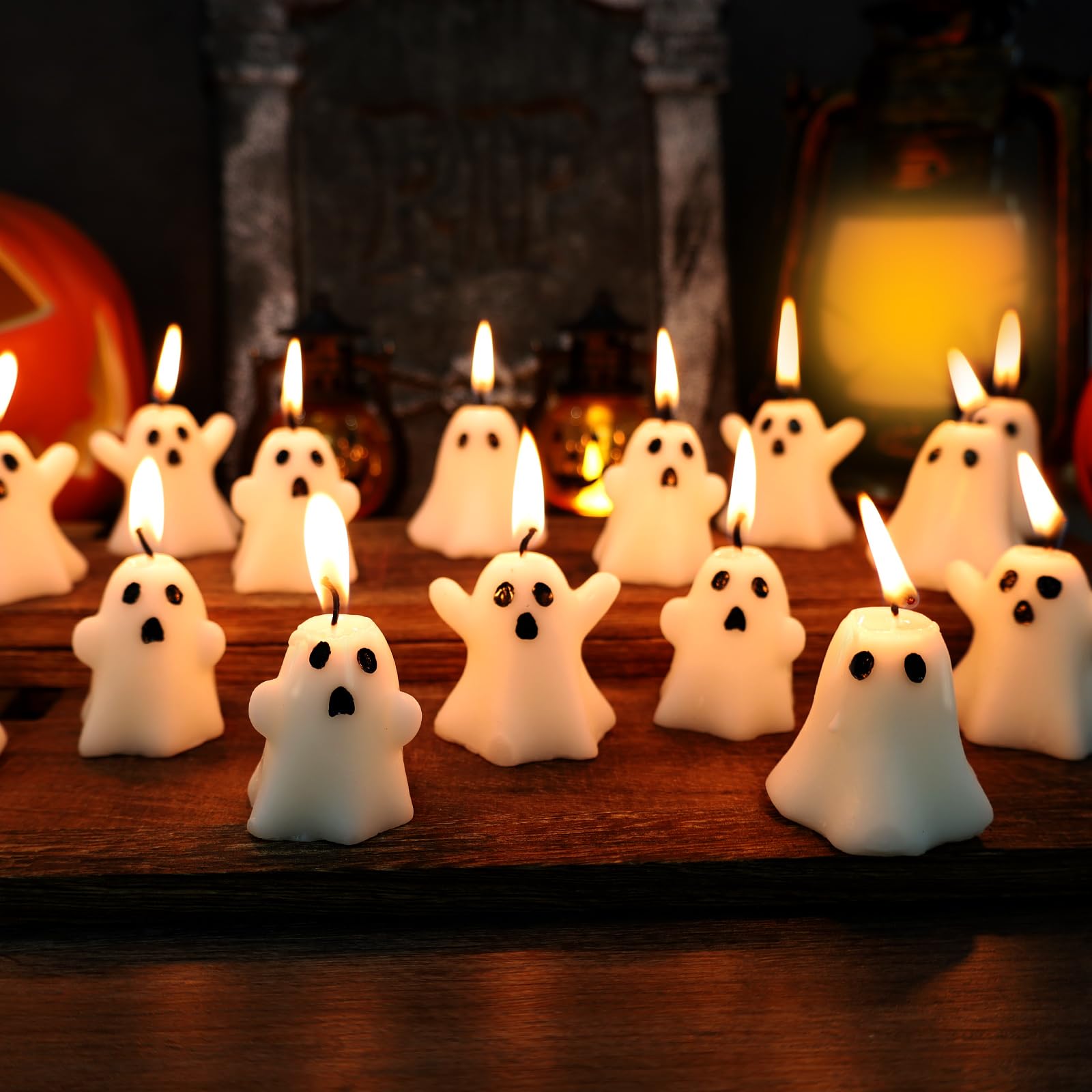 21 PCS Halloween Ghost Candles - Spooky White Floating Candles for Halloween Decorations, Dripless Wax Burning Candles - Perfect for Halloween Party Centerpieces, Haunted House Decor & Spooky Tablescapes