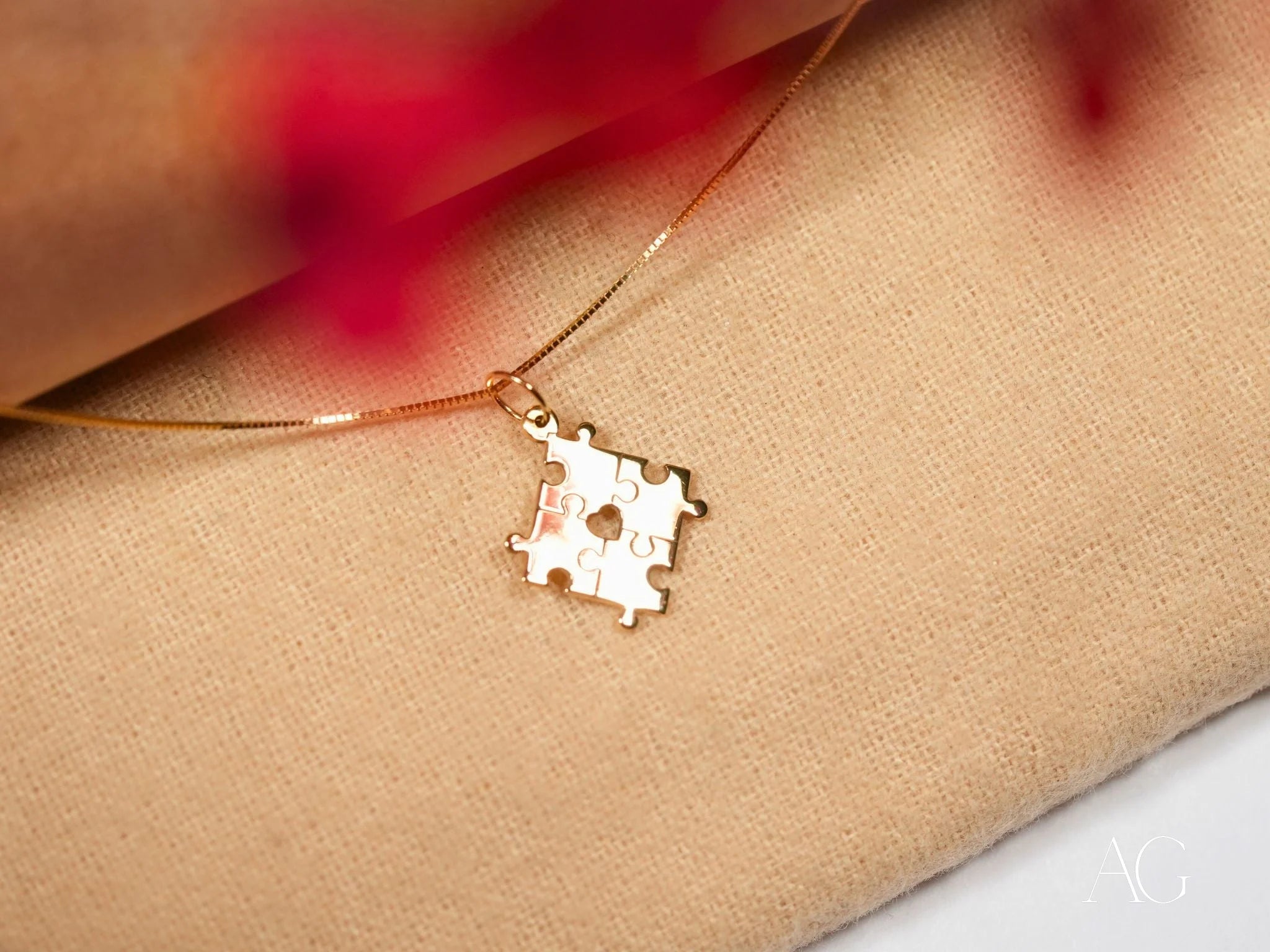Golden Puzzle Autism Awareness Necklace - Symbol of Support & Hope for Autism Awareness Month, Special Needs Gifts, Jewelry for Parents & Caregivers - Perfect for Fundraisers, Daily Wear & Advocacy Events