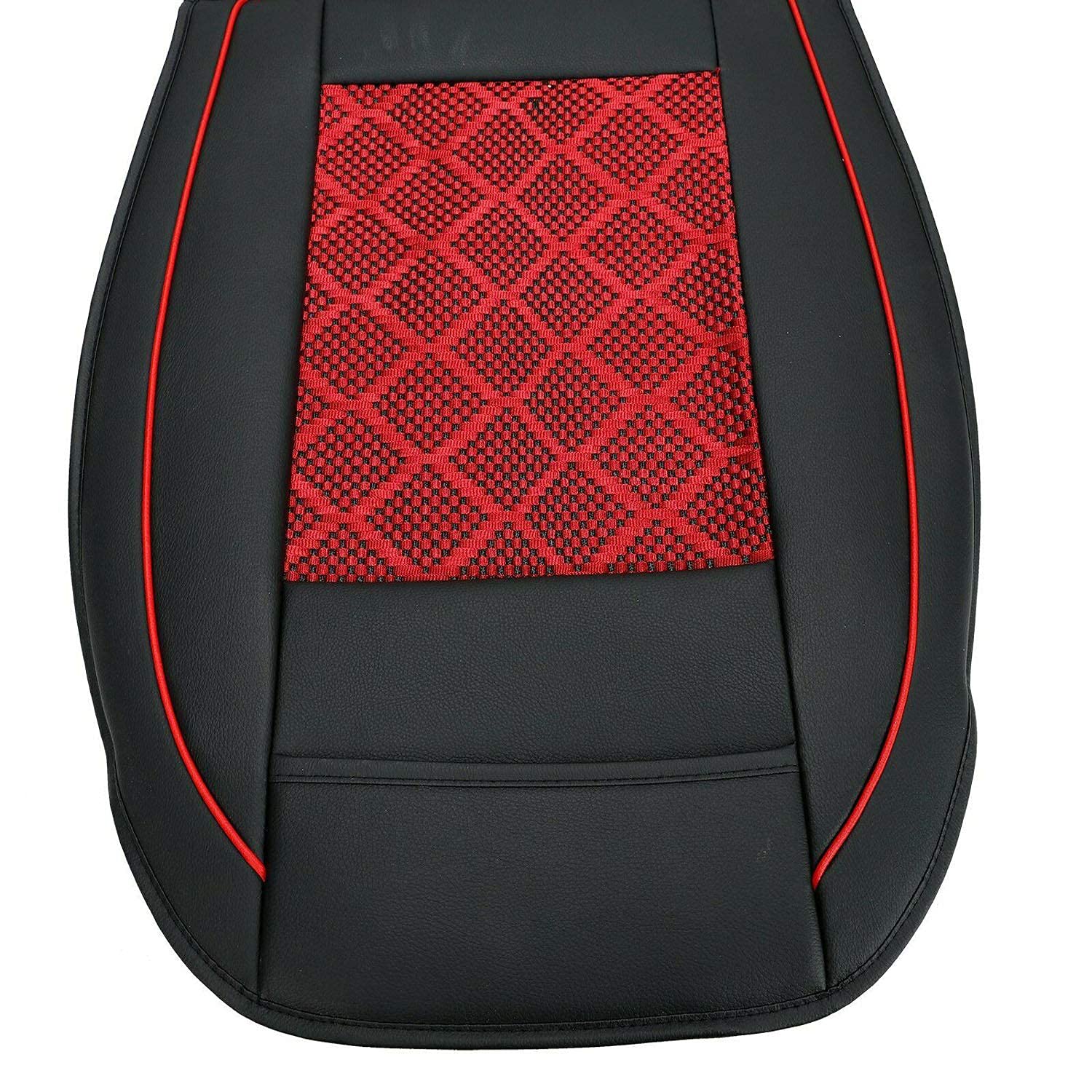 TYFYB 5-Seat Car Seat Cover Set - Cooling Mesh & PU Leather Front & Rear Seat Protectors with Pillows (Black/Red) - All Season Universal Fit for Cars, SUVs, Trucks - Perfect for Road Trips, Daily Commute & Pet Protection