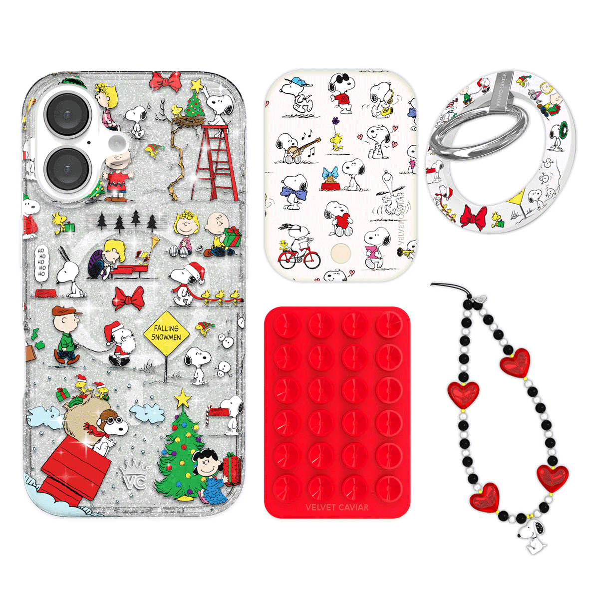 Snoopy Christmas Glitter iPhone Case with Grip - Cute Holiday Phone Cover for iPhone 13/14/15 Pro Max - Perfect for Christmas Gifts & Winter Travel Accessories