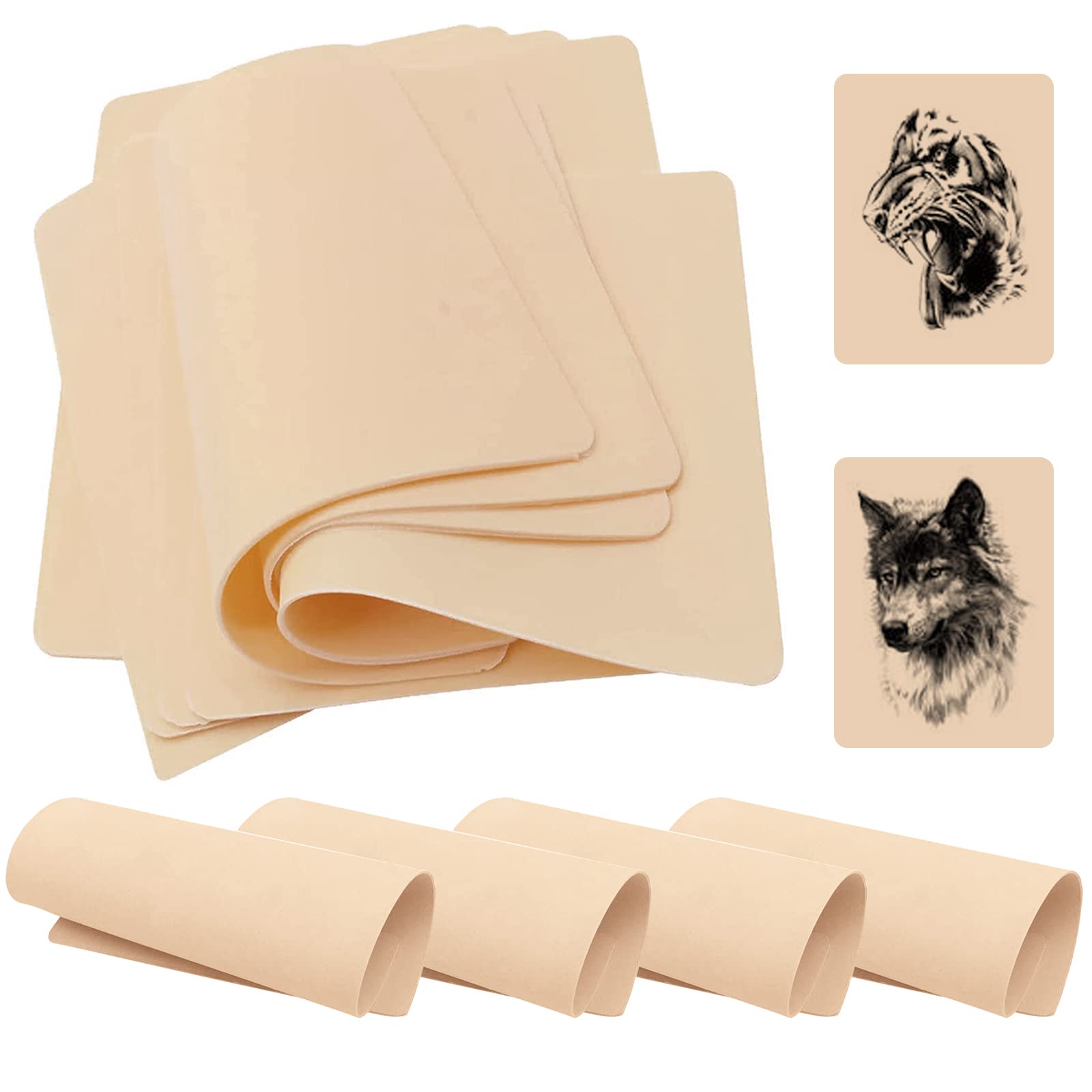 Ruicoo 10 Sheets Double-Sided Tattoo Practice Skin - 8×6 Inch Blank Fake Skin for Tattoo Artists & Beginners - Ideal for Tattoo Training, Needle Practice & Art Design