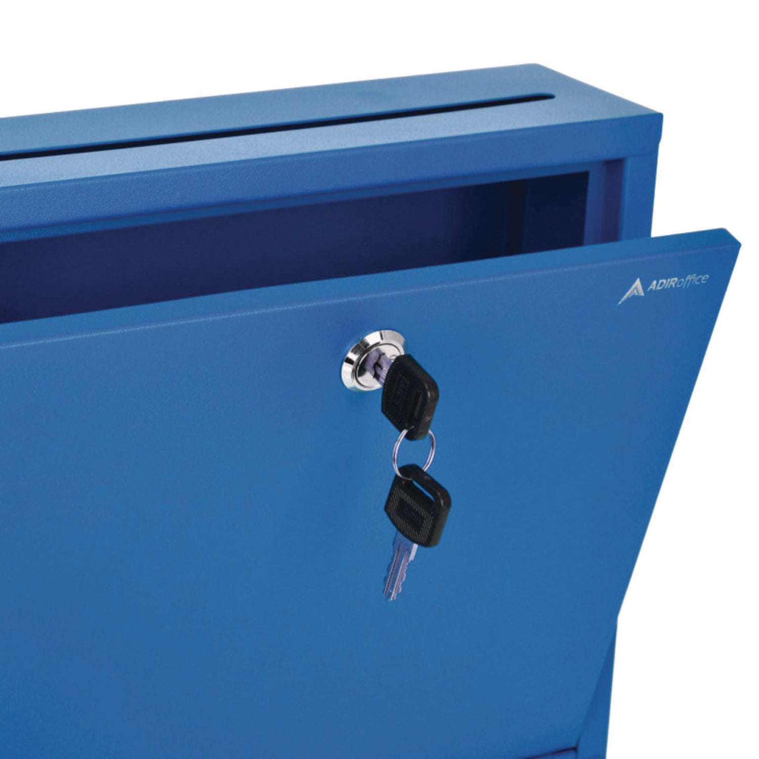 AdirOffice Large Steel Secure Drop Box - 12 x 3 x 10 Inches - Multi-Purpose Locking Mailbox for Office, Home & Business - Durable Blue Document Collection Box for Mail, Packages & Confidential Files