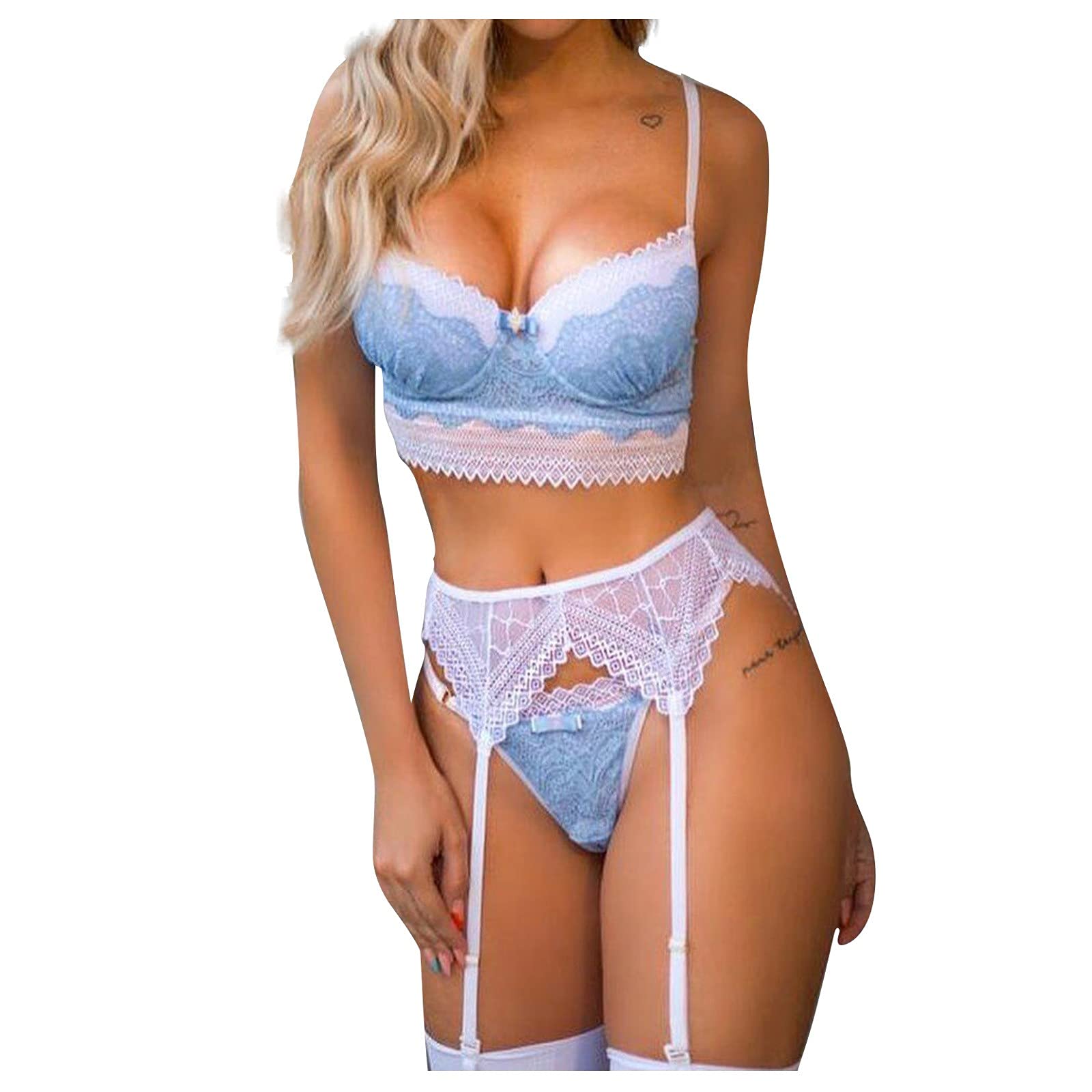 Sexy Lace Crochet Cutout Teddy Lingerie Set for Women - Embroidery Gauze Underwear with Adjustable Straps - Perfect for Valentine's Day, Bridal Shower & Romantic Nights