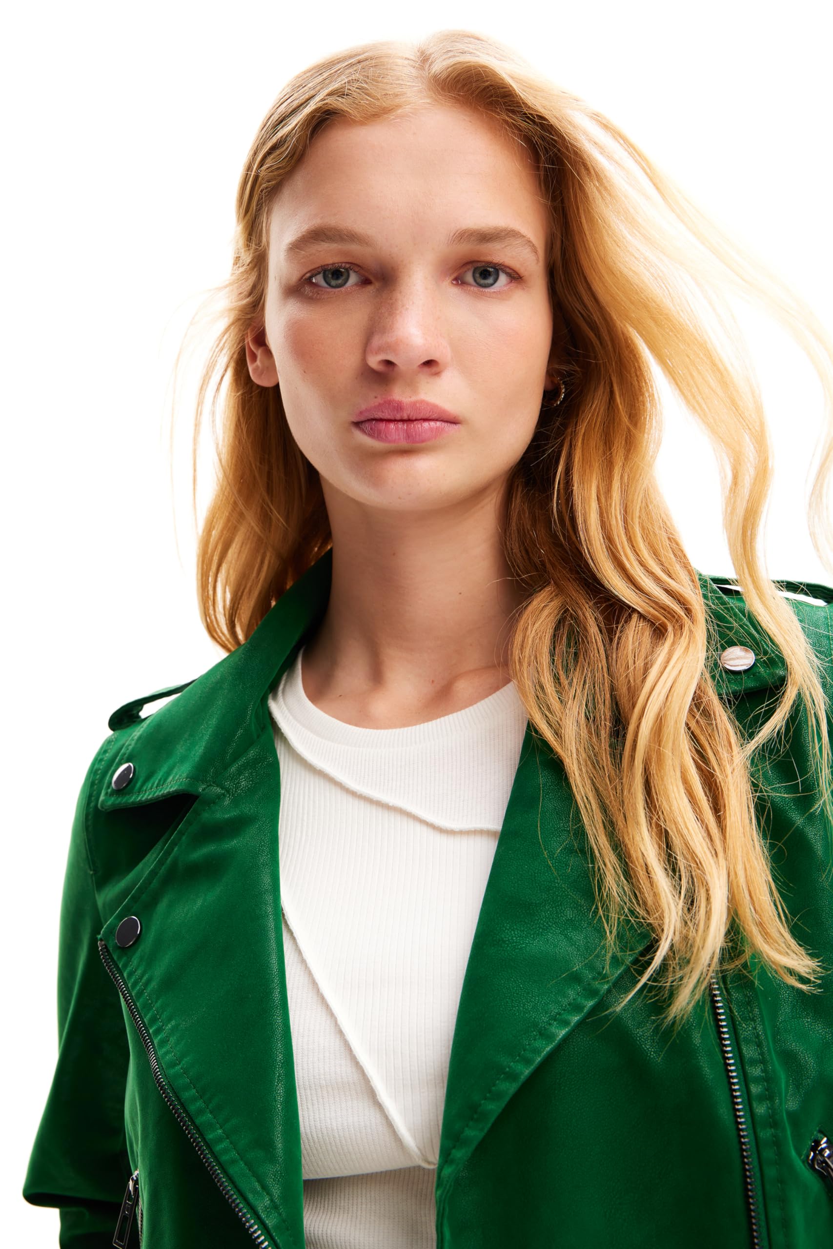 Desigual Women's Woven PU Leather Jacket - Stylish Faux Leather Coat for Women | Perfect for Fall, Winter & Casual Outings