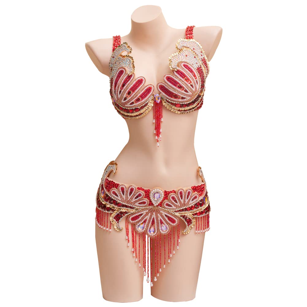 ROYAL SMEELA Women's Sequin Belly Dance Costume Set - Sparkling Belly Dance Bra & Belt Outfit for Performances, Halloween, Carnival & Parties