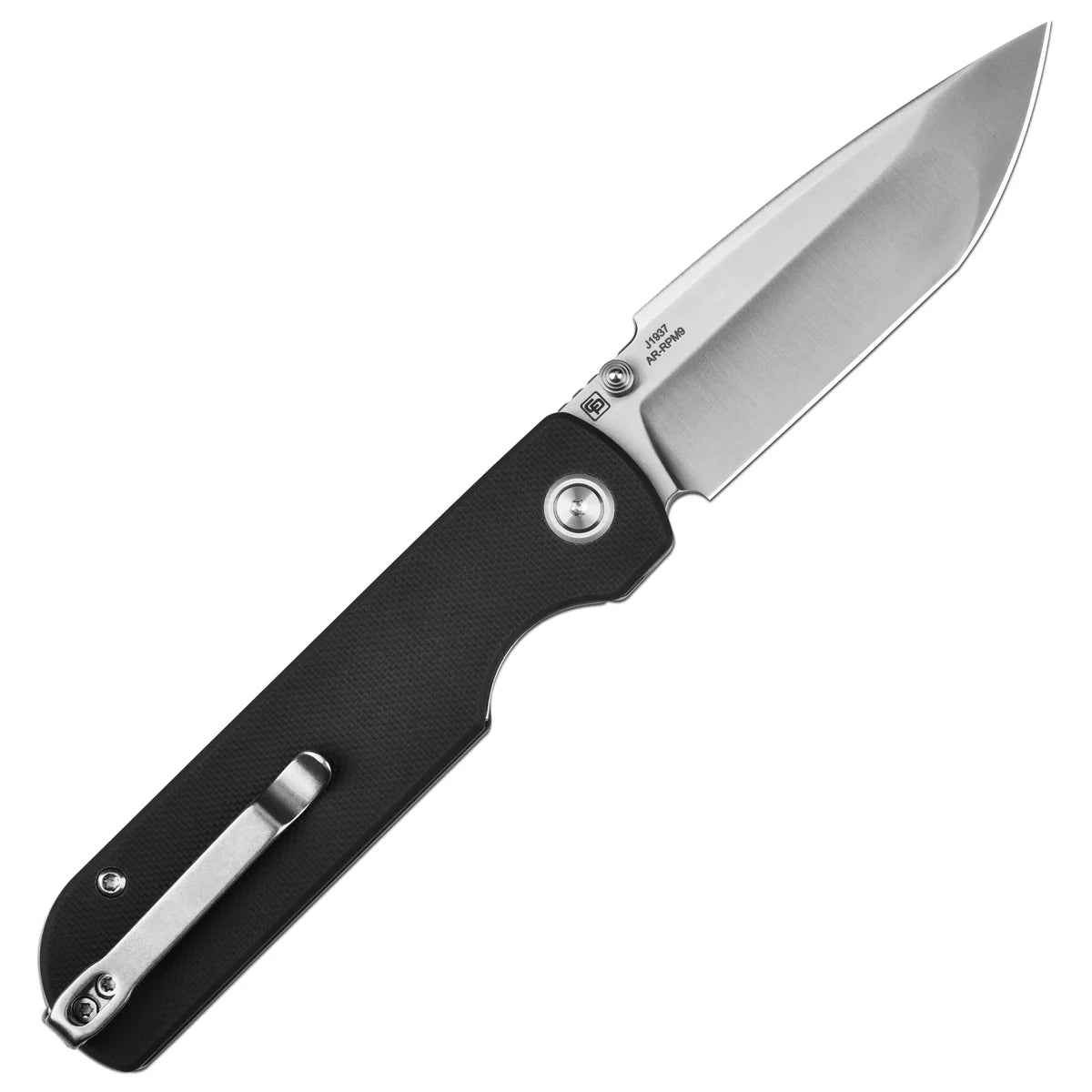 CJRB 1937BK Nova Liner Lock Folding Knife - Sand Polished Tanto Blade with Black G10 Handles - EDC, Outdoor, Camping & Survival Knife